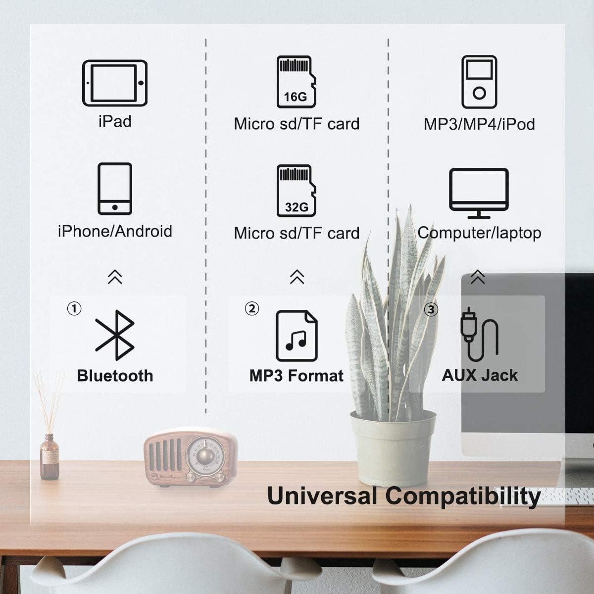 Altavoz Retro Bluetooth PRUNUS J-919 Madera Nogal FM AUX