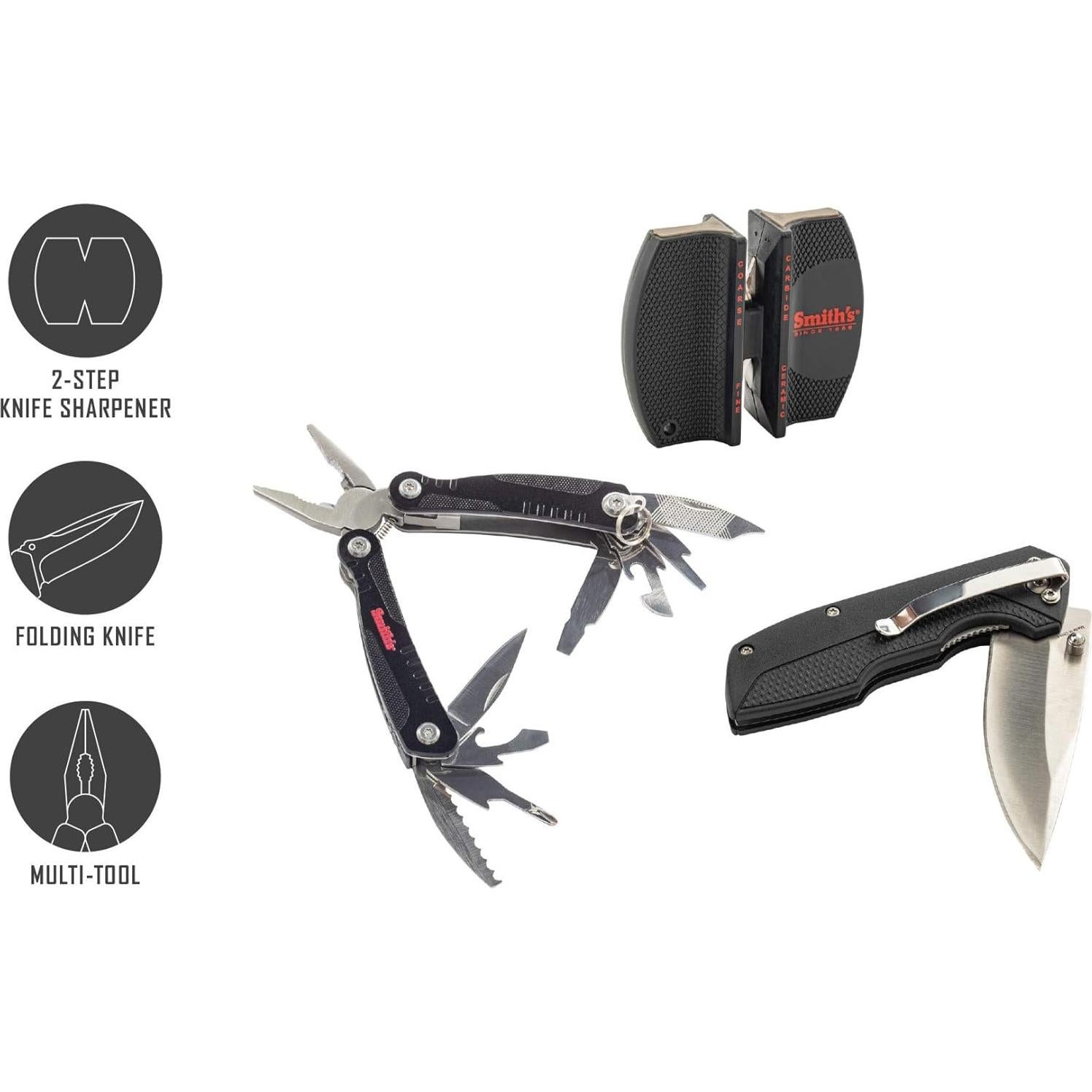 Kit de Supervivencia Smith's 3 Piezas - Cuchillo, Multi-Herramienta