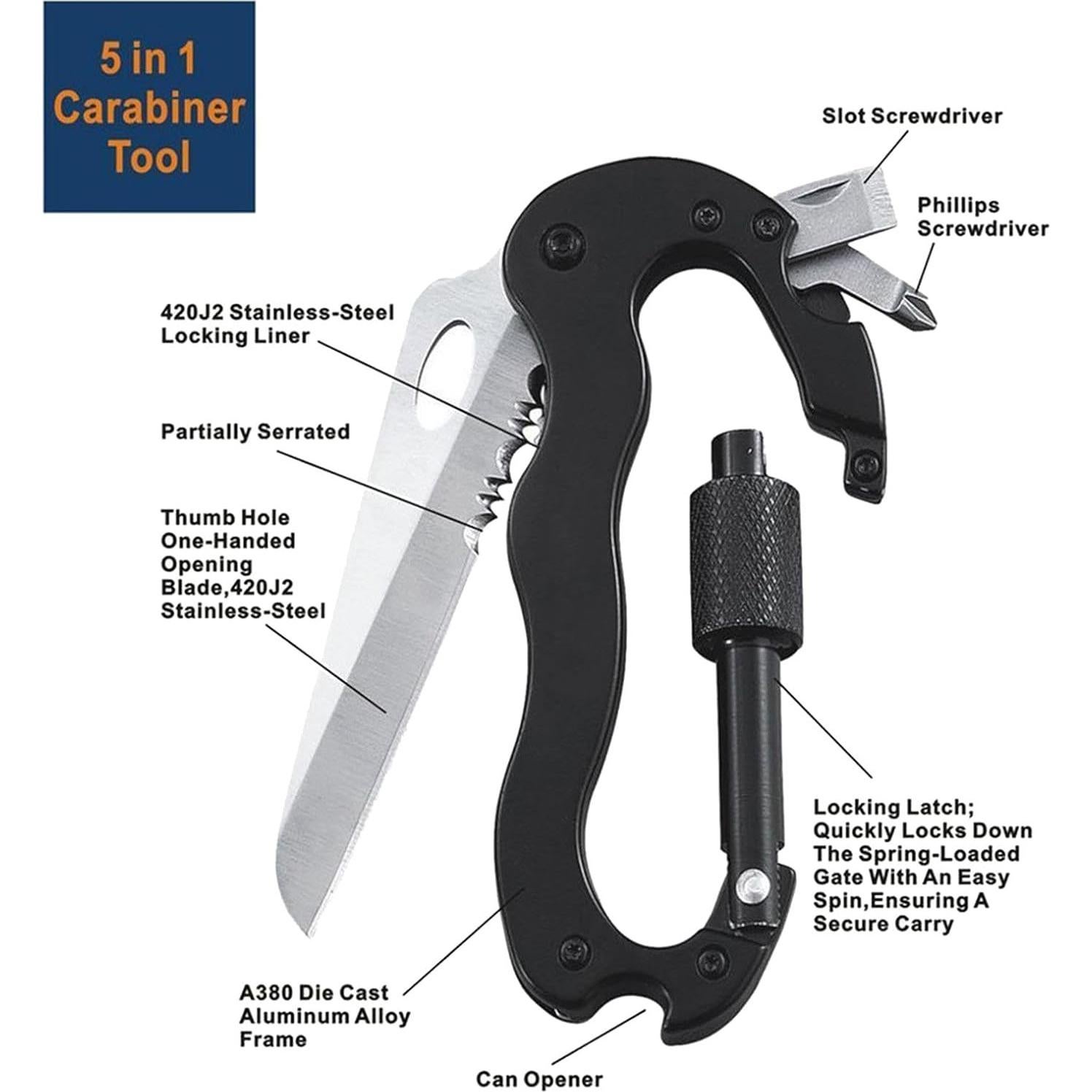 Multiherramienta 7 en 1 Genérico con Mosquetón y Cuchillo