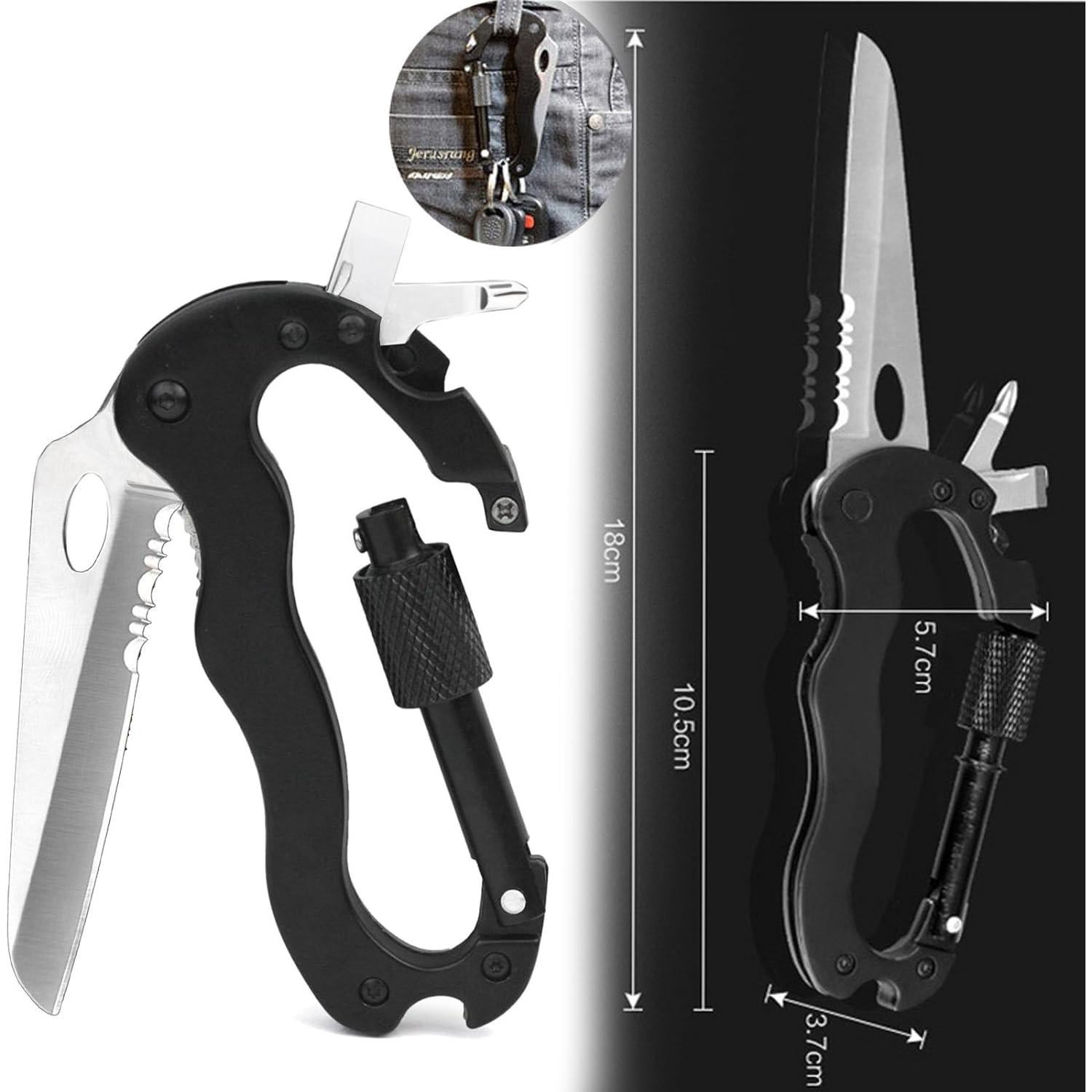 Multiherramienta 7 en 1 Genérico con Mosquetón y Cuchillo