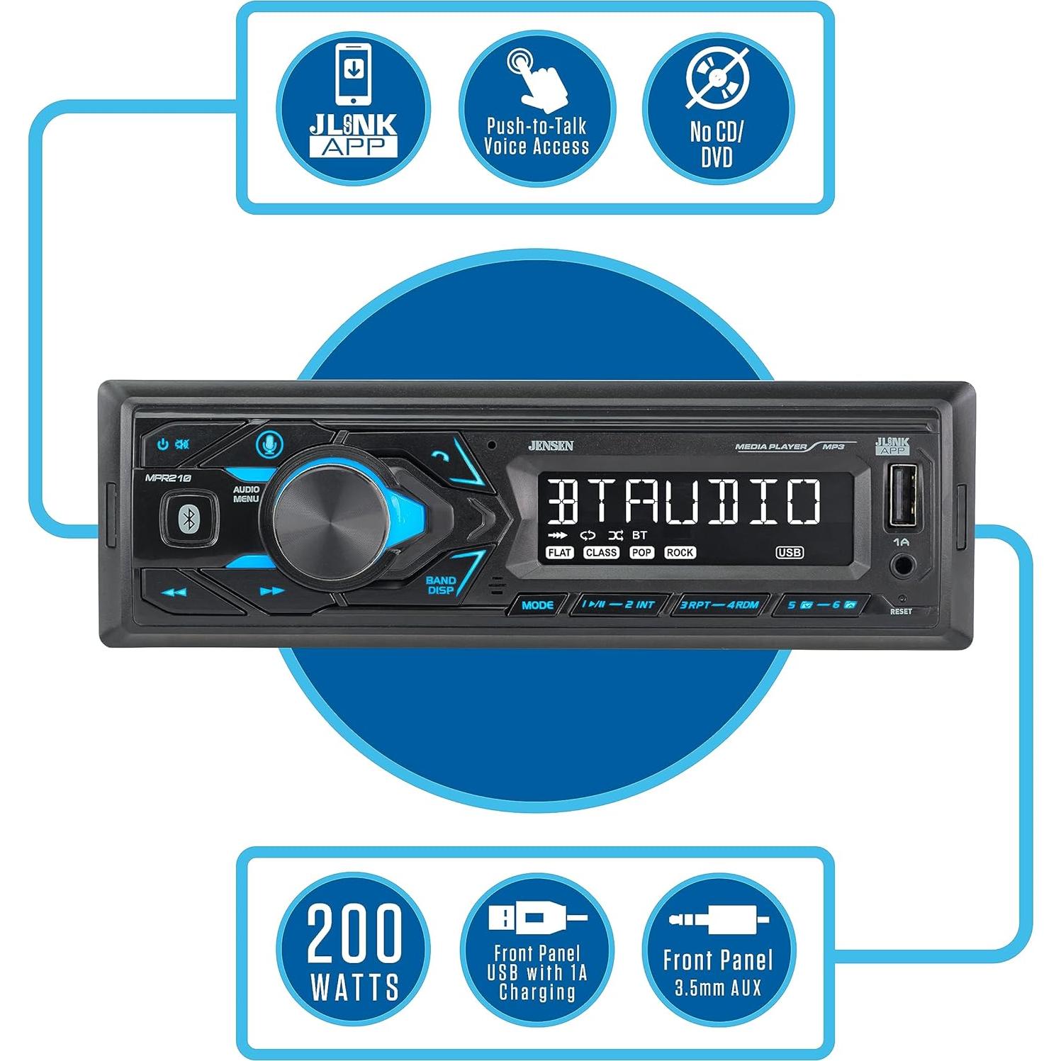 Estéreo de Coche Jensen MPR210 Bluetooth 1 DIN USB AM/FM