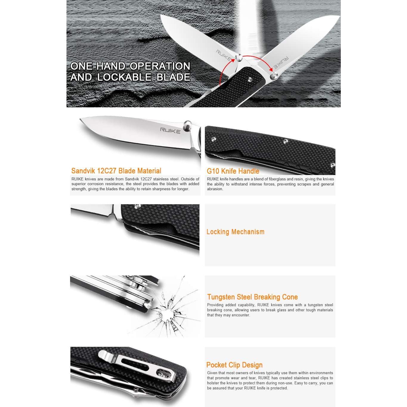 Cuchillo Plegable Ruike LD41 Multiusos 19.94 cm Negro