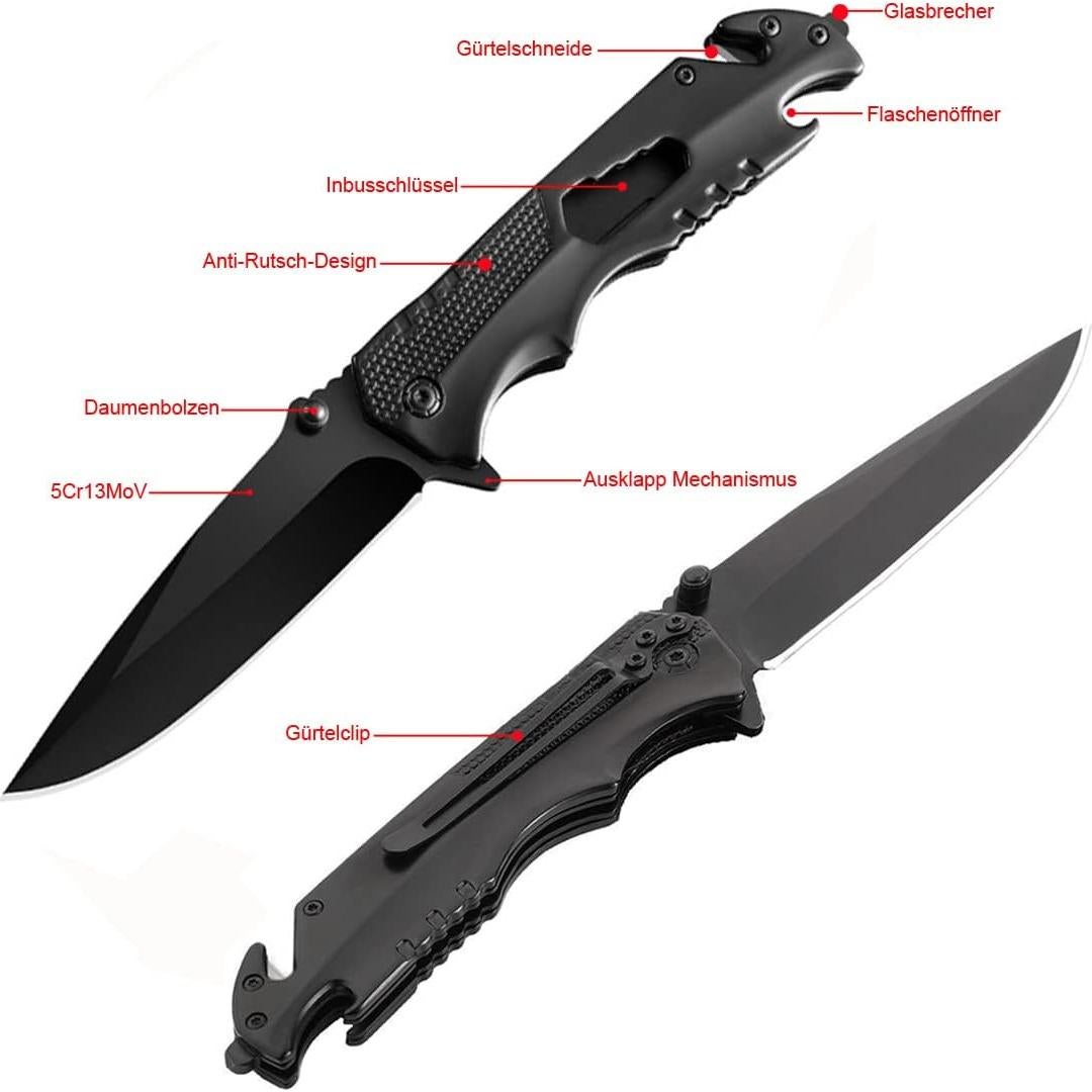 Cuchillo Plegable Wellsure 5 en 1 Acero Inoxidable Negro