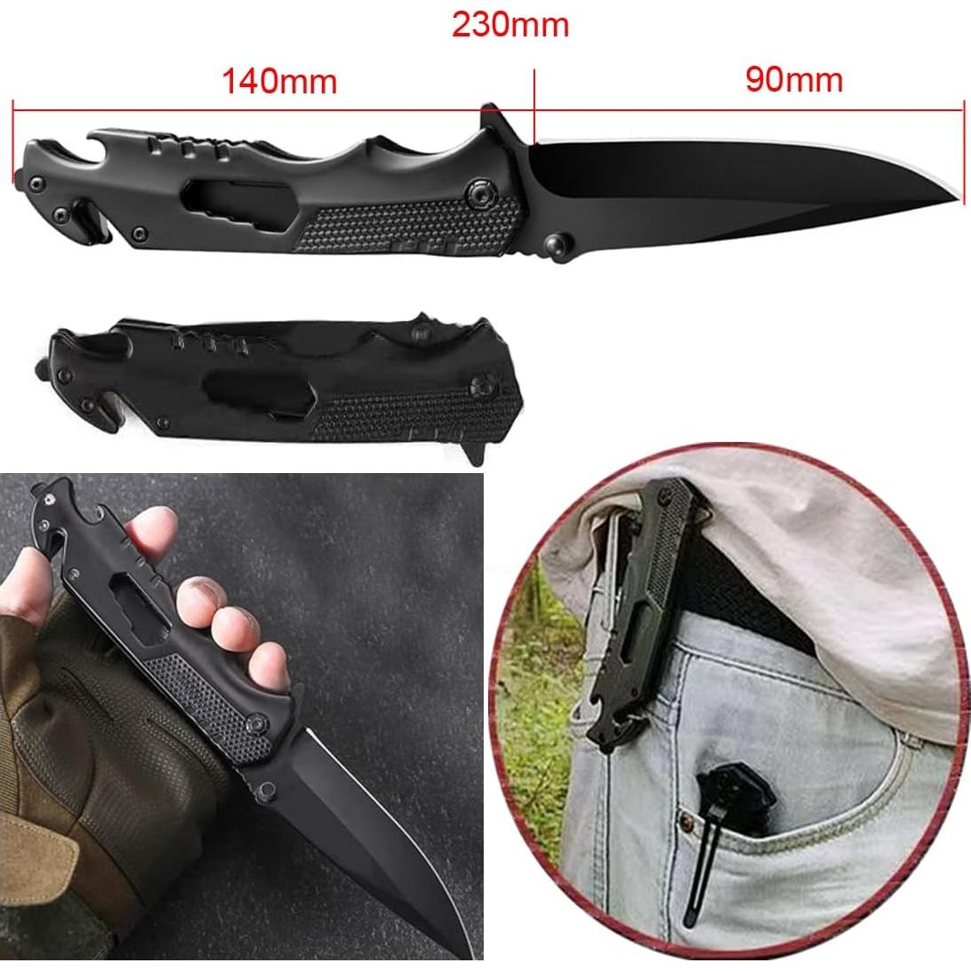 Cuchillo Plegable Wellsure 5 en 1 Acero Inoxidable Negro