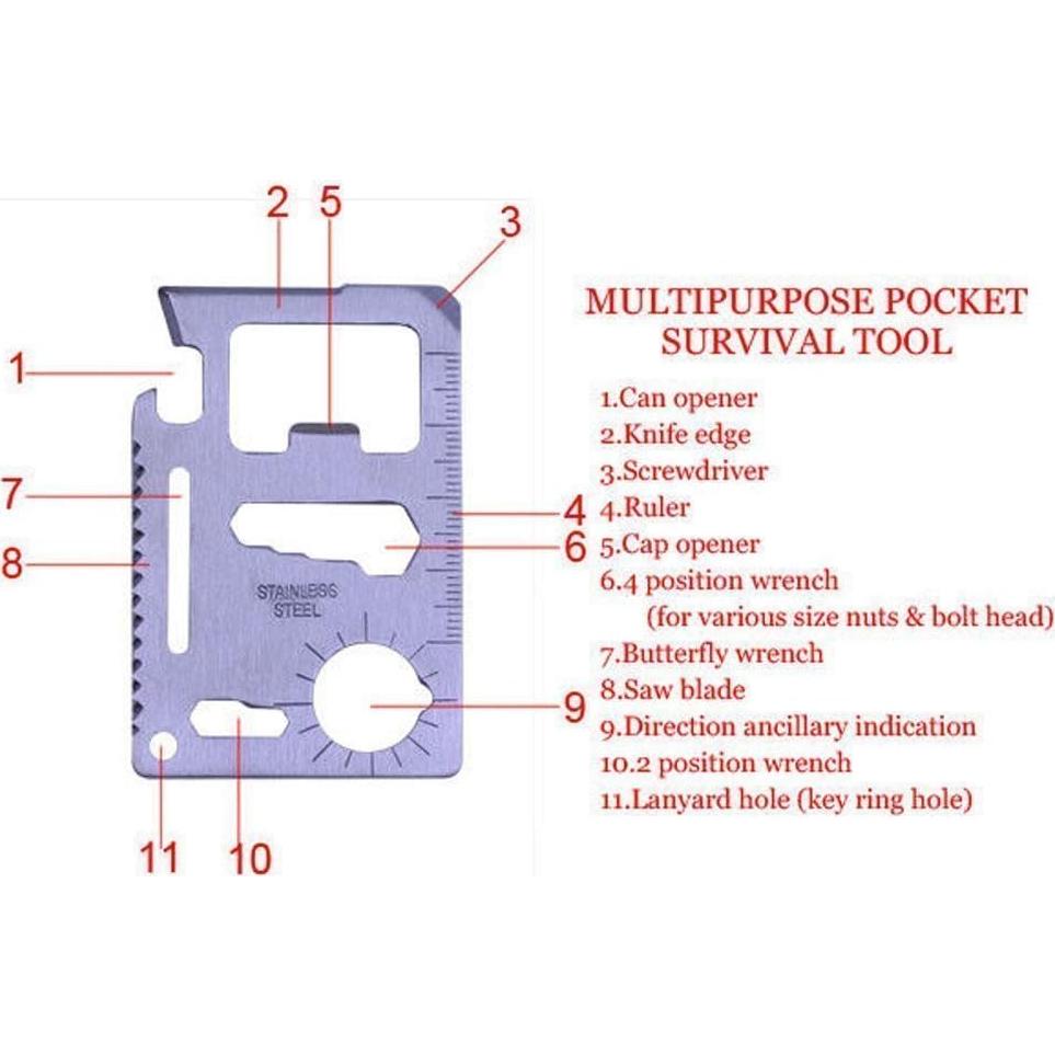 Tarjeta Multifuncional 11 en 1 Heartte para Camping - 5 Piezas