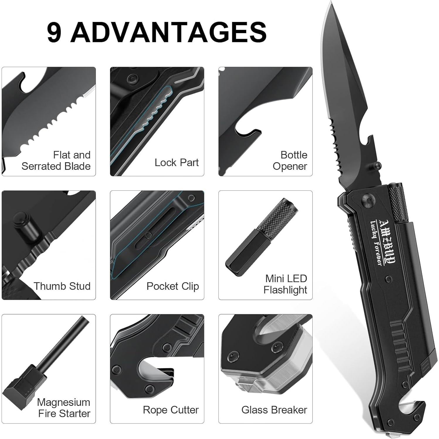 Cuchillo Multiuso AMZBUY 7-en-1 Plegable para Camping