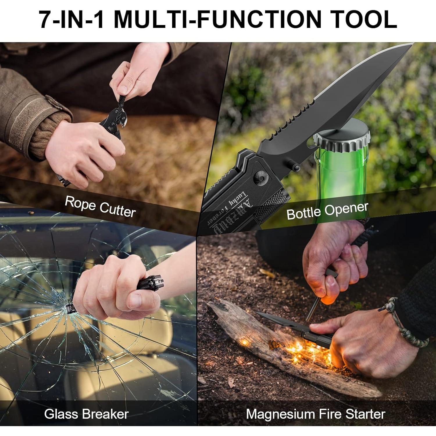 Cuchillo Multiuso AMZBUY 7-en-1 Plegable para Camping