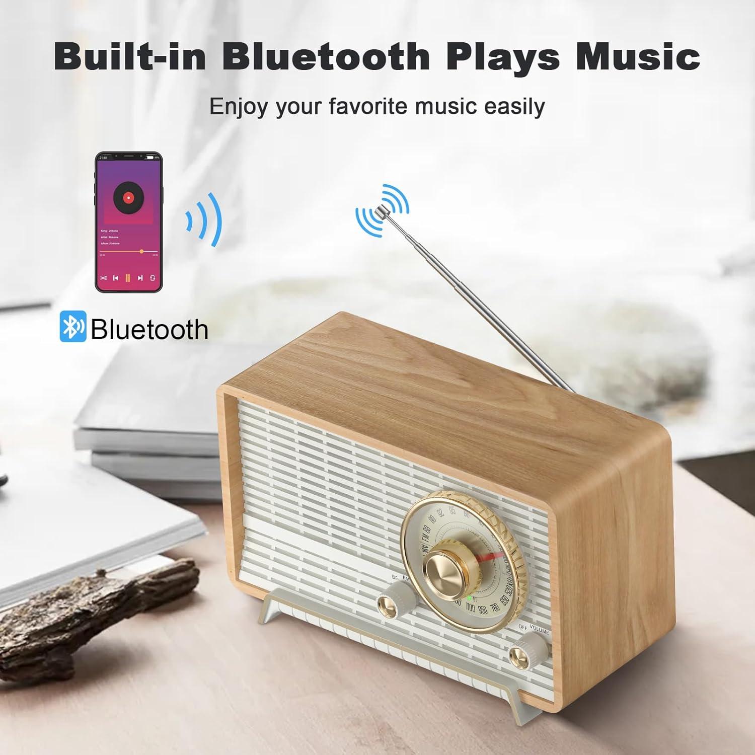 Radio Retro YOWGULF de Madera Bluetooth AM/FM 23.66cm