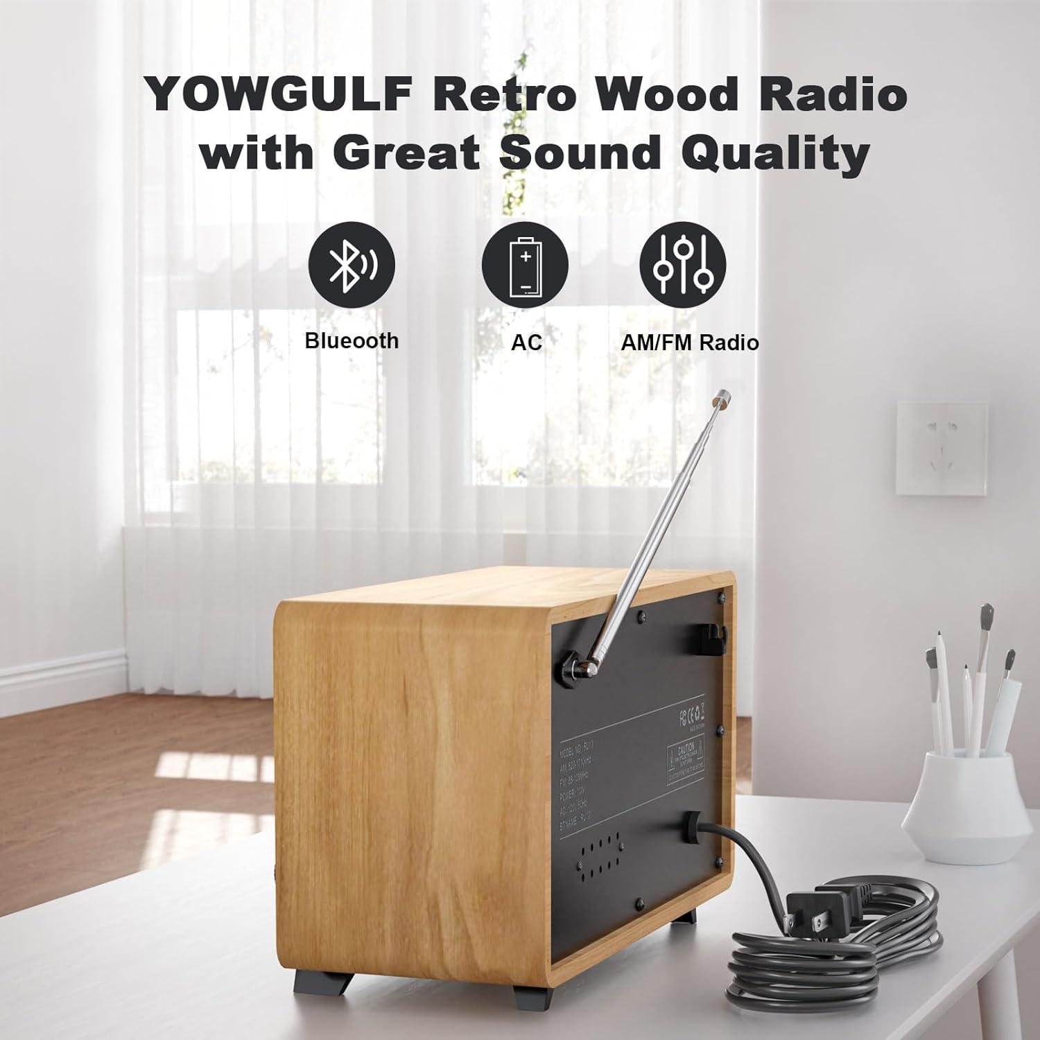 Radio Retro YOWGULF de Madera Bluetooth AM/FM 23.66cm