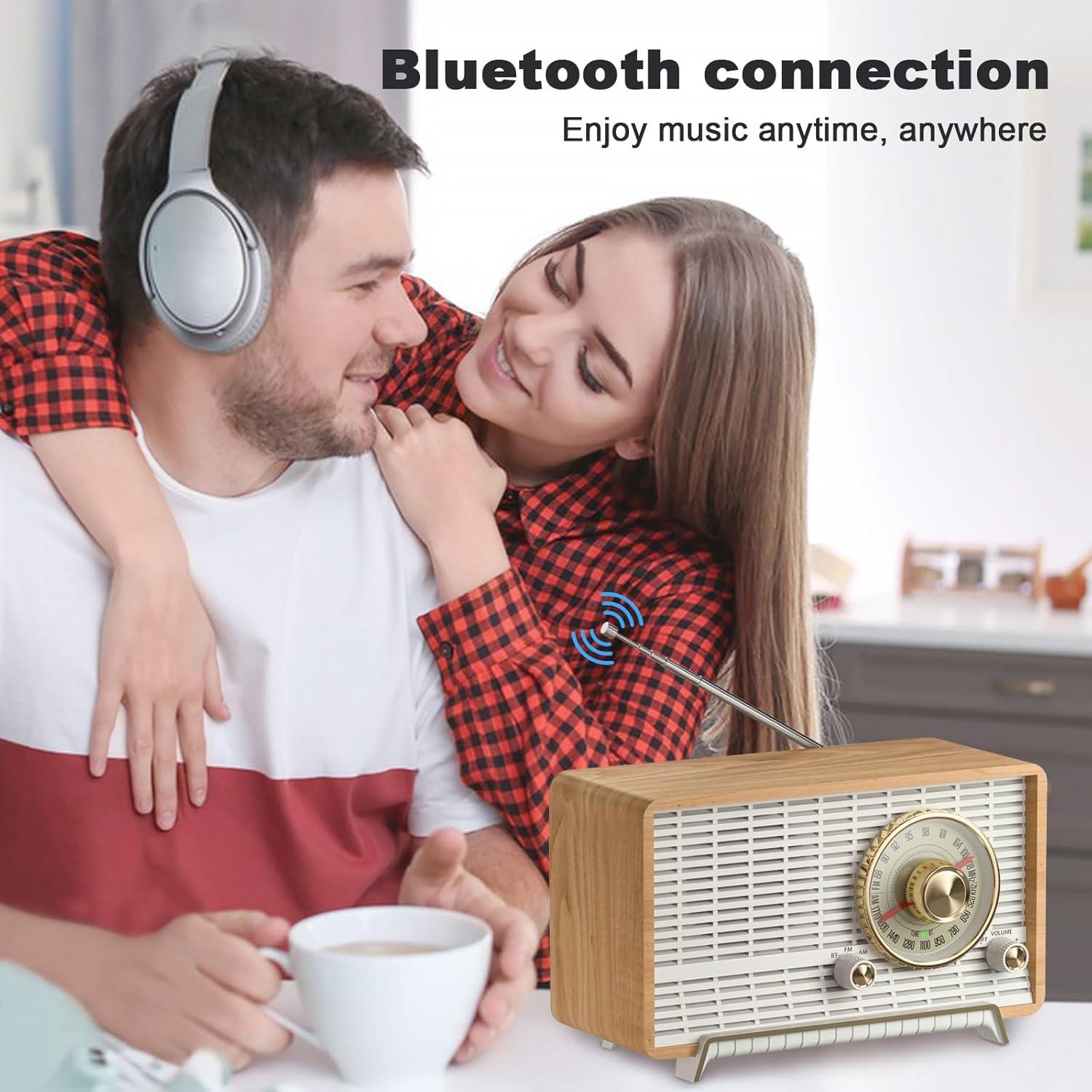 Radio Retro YOWGULF de Madera Bluetooth AM/FM 23.66cm