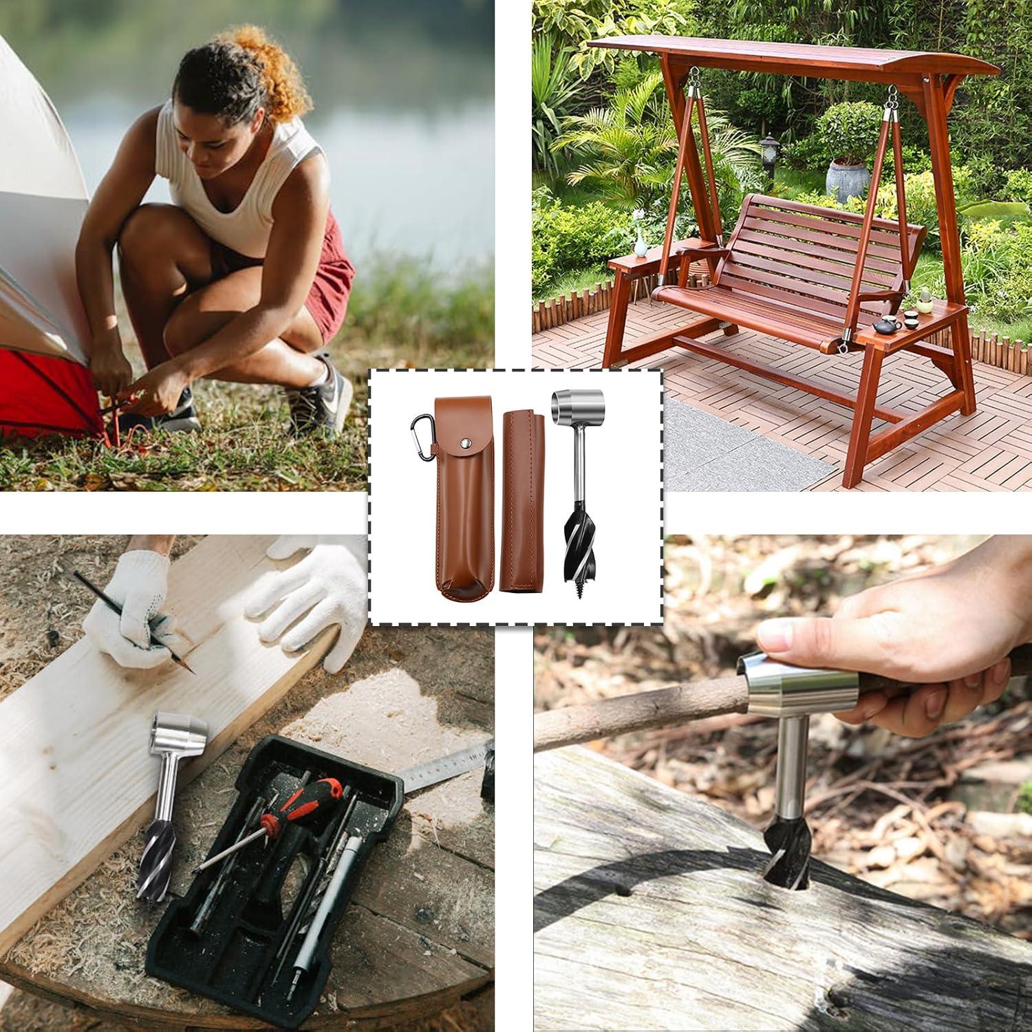 Barrena Manual YEHUARIS para Bushcraft con Funda Gris