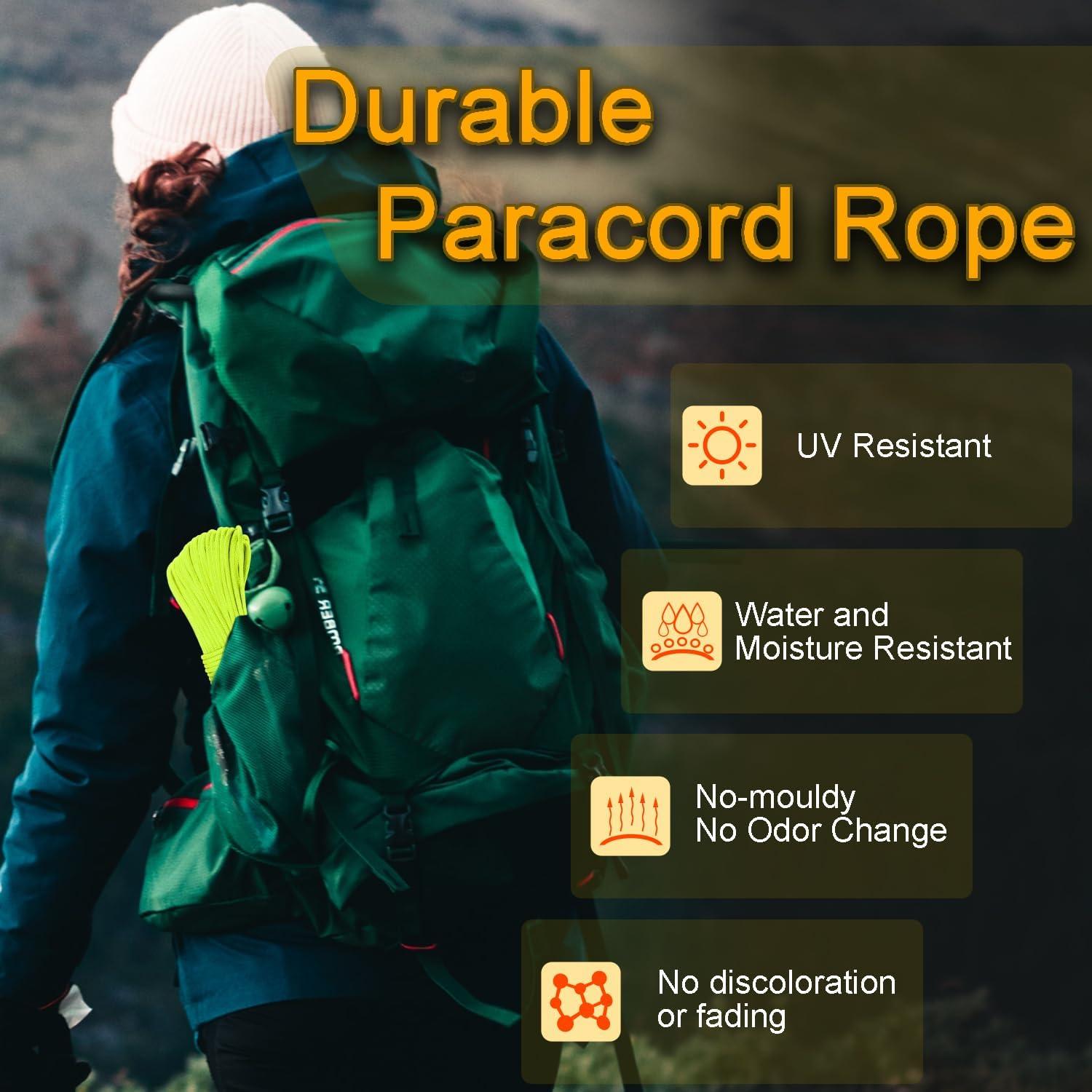 CooBigo Cuerda Paracord 1000LB 30,48m Fluorescente para Camping