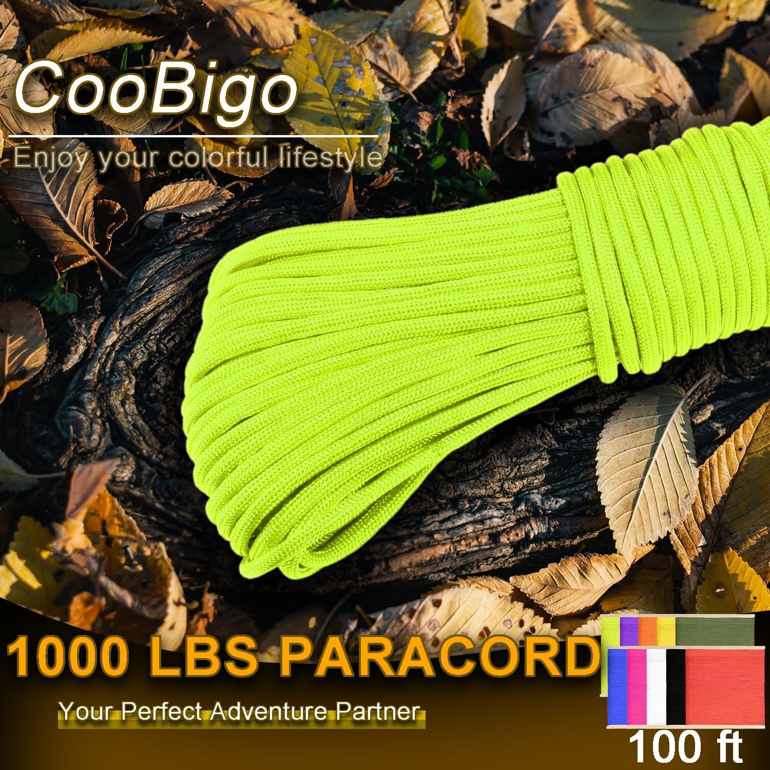 CooBigo Cuerda Paracord 1000LB 30,48m Fluorescente para Camping