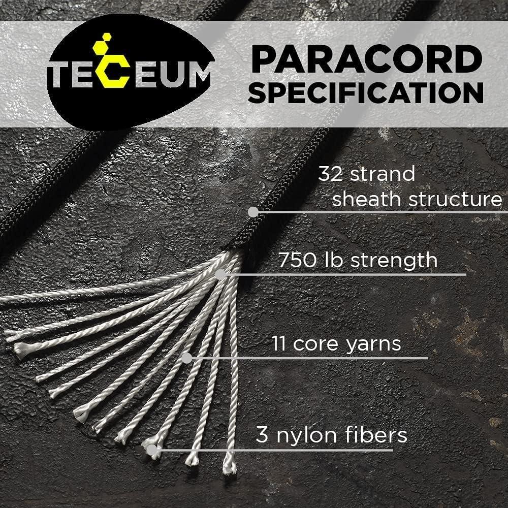 TECEUM Paracord Rope 750 lb – 1000ft / 200ft / 120ft / 100ft / 50ft – String Parachute Cord for Camping, Survival, Outdoor Gear – 35+ Colors – Nylon Utility Rope – Tactical Survival & Camping Kit
