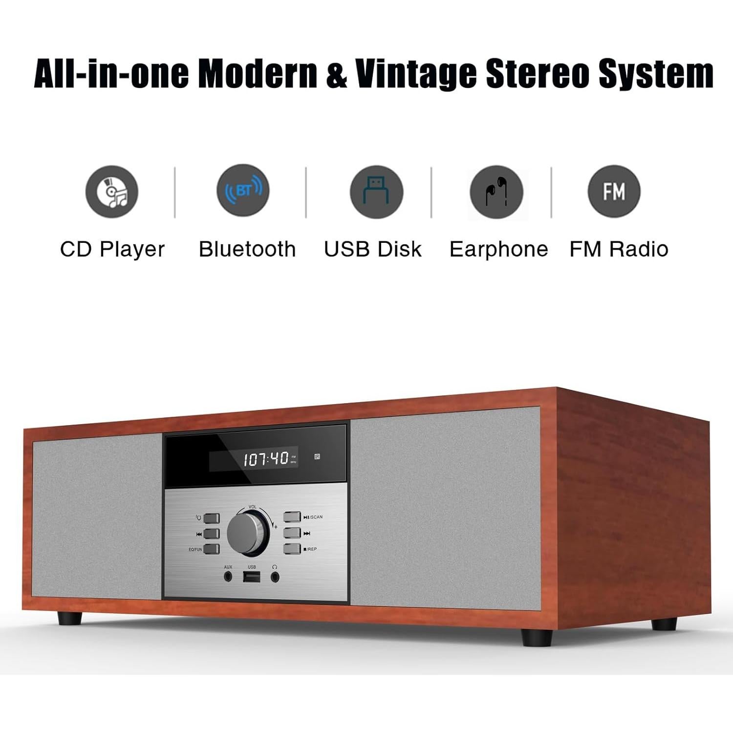 Sistema Estéreo Bluetooth WISCENT WTB-797 CD 30W Marrón