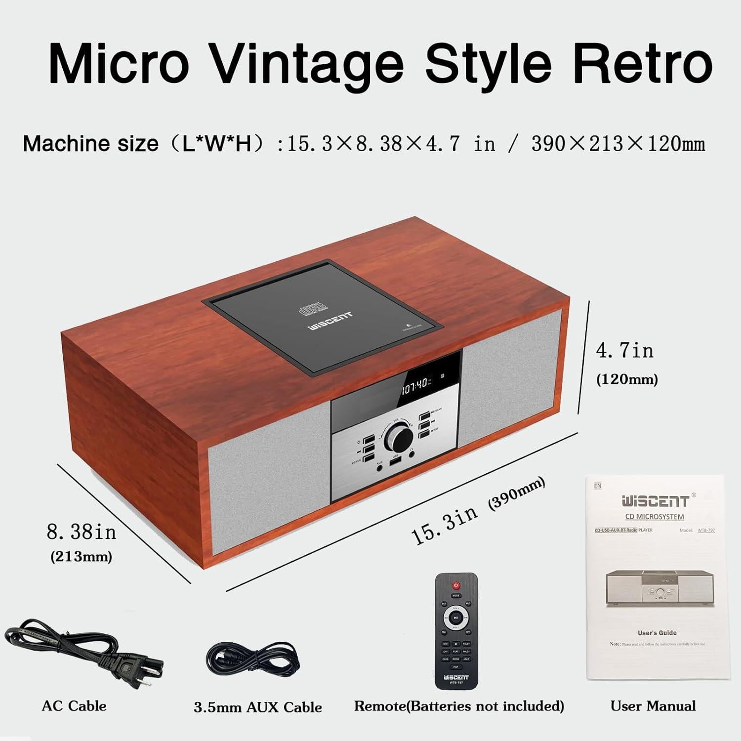 Sistema Estéreo Bluetooth WISCENT WTB-797 CD 30W Marrón