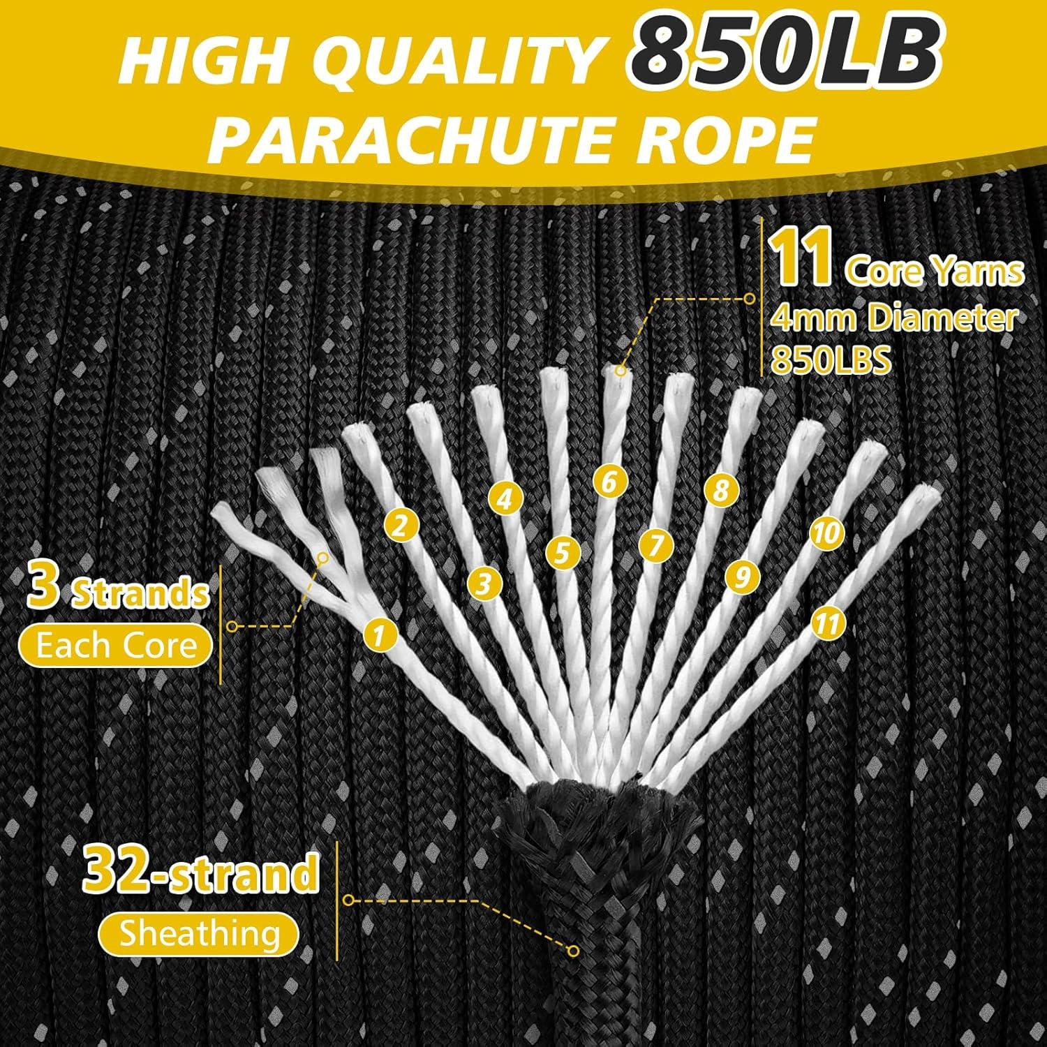 Cuerda Paracord Reflectante Thadavo 100FT 4MM 850LB Negro