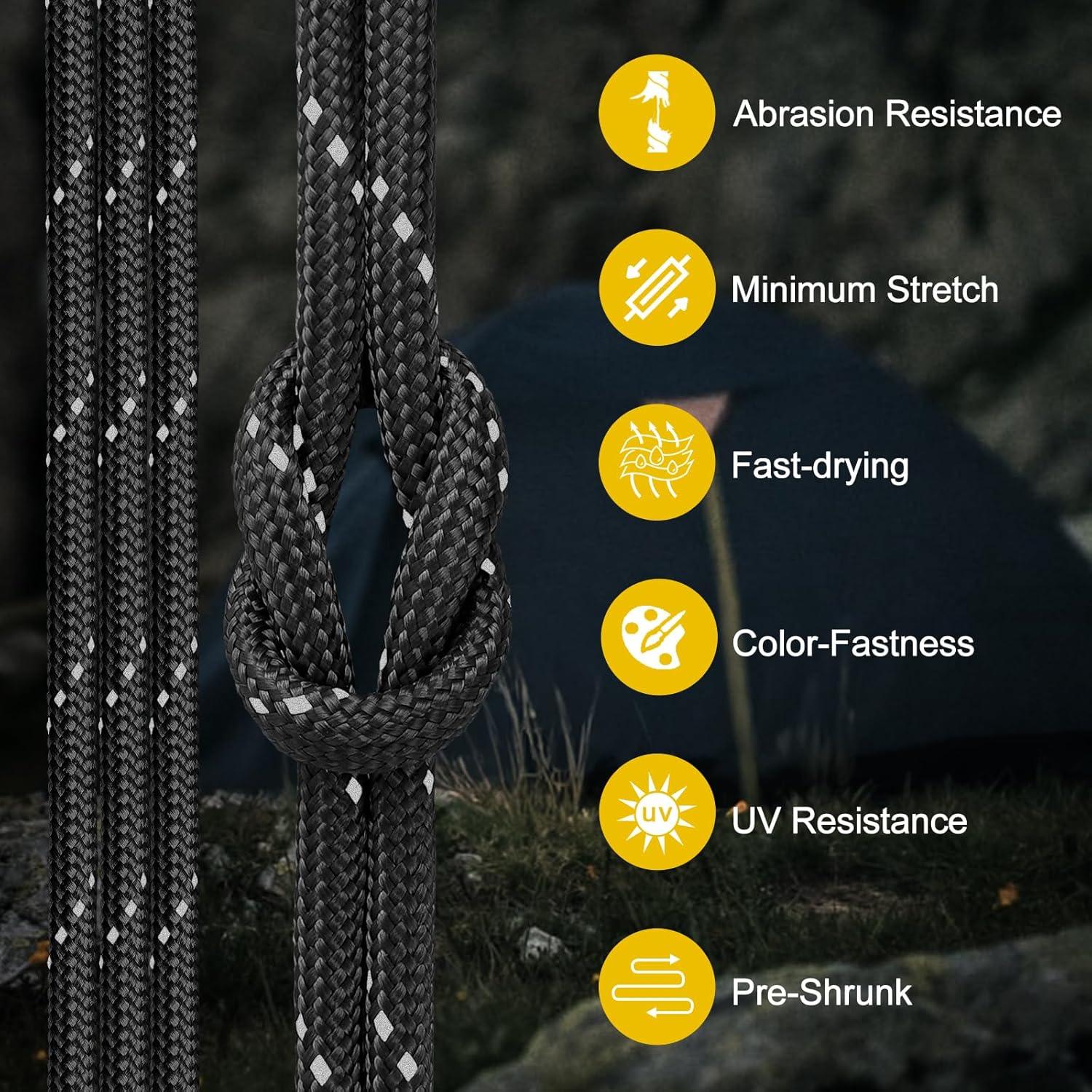 Cuerda Paracord Reflectante Thadavo 100FT 4MM 850LB Negro