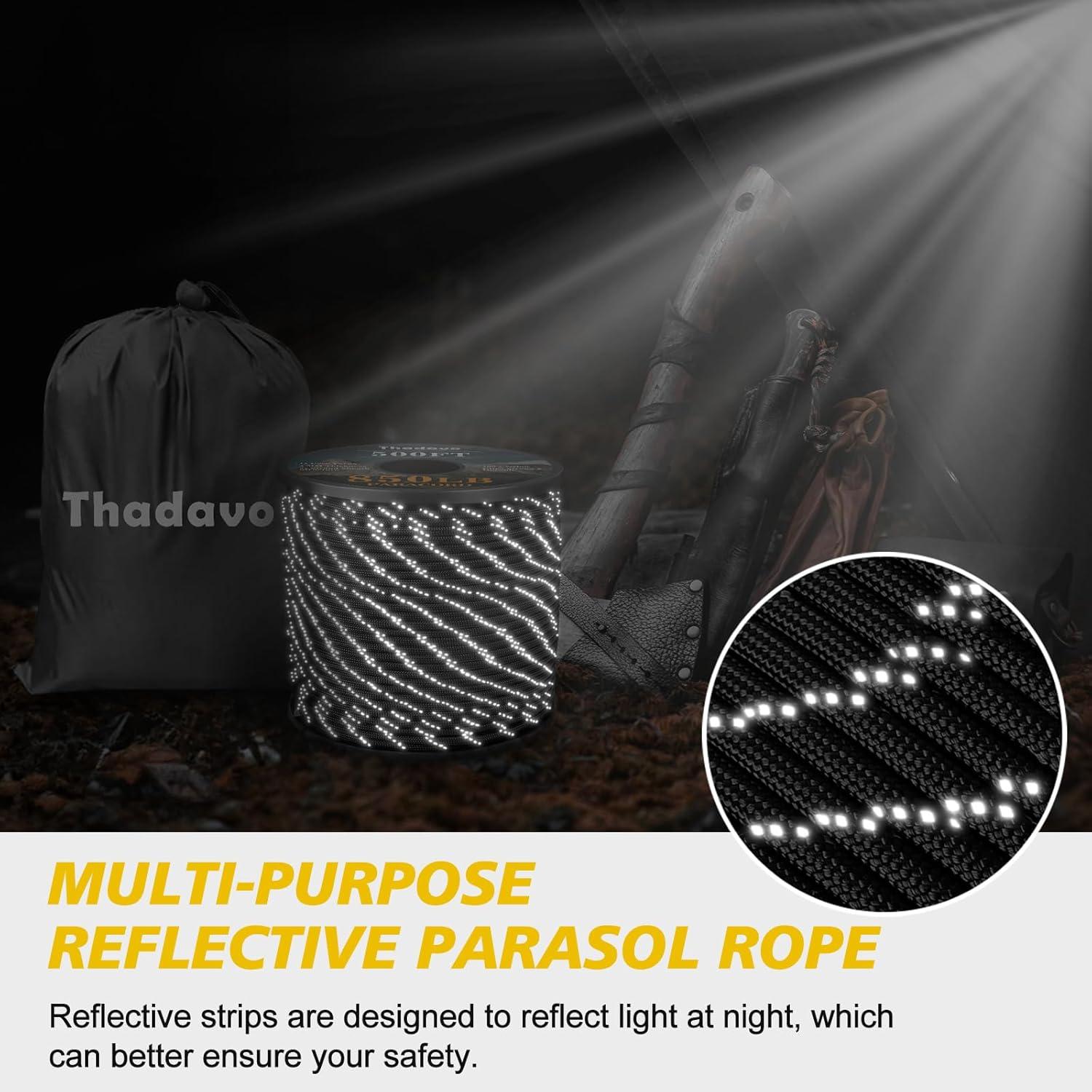 Cuerda Paracord Reflectante Thadavo 100FT 4MM 850LB Negro