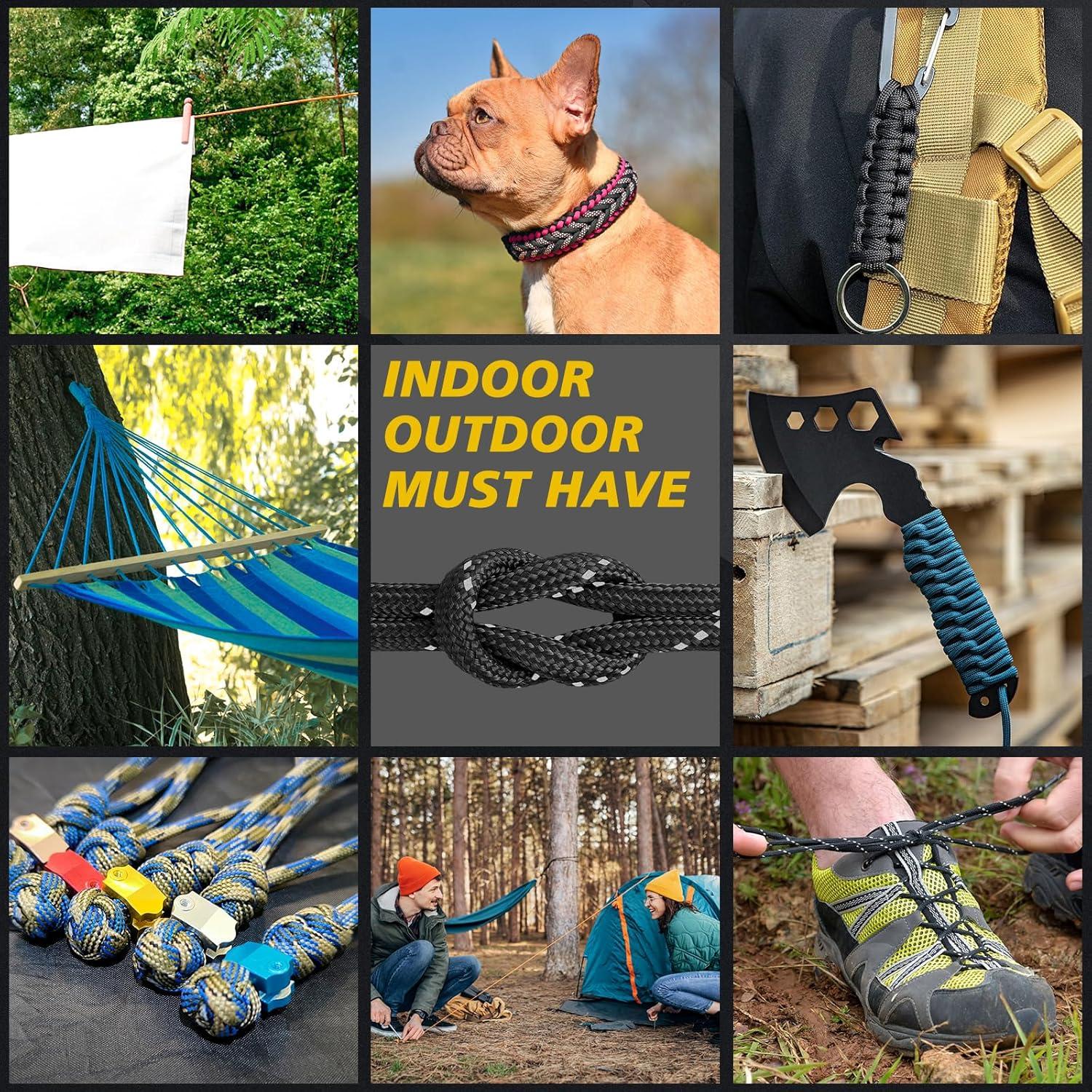 Cuerda Paracord Reflectante Thadavo 100FT 4MM 850LB Negro