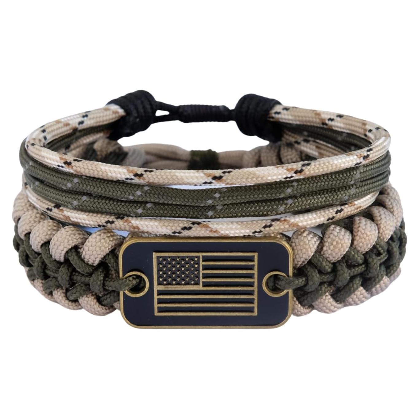 Pulseras Paracord - Set de 2 Beige con Charm Bandera USA