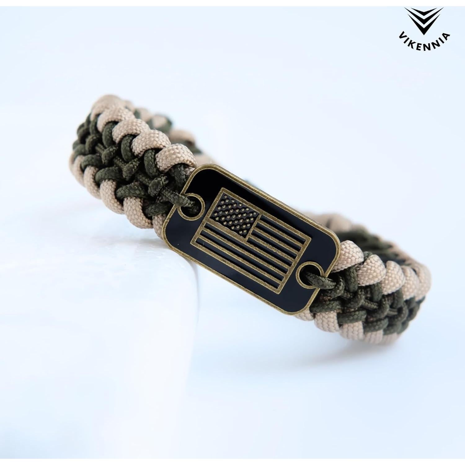 Pulseras Paracord - Set de 2 Beige con Charm Bandera USA