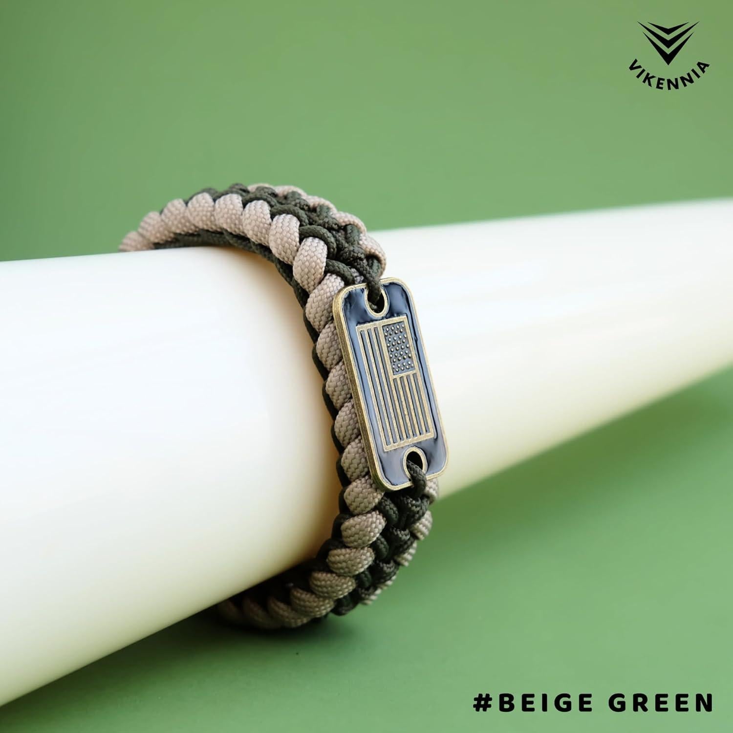 Pulseras Paracord - Set de 2 Beige con Charm Bandera USA