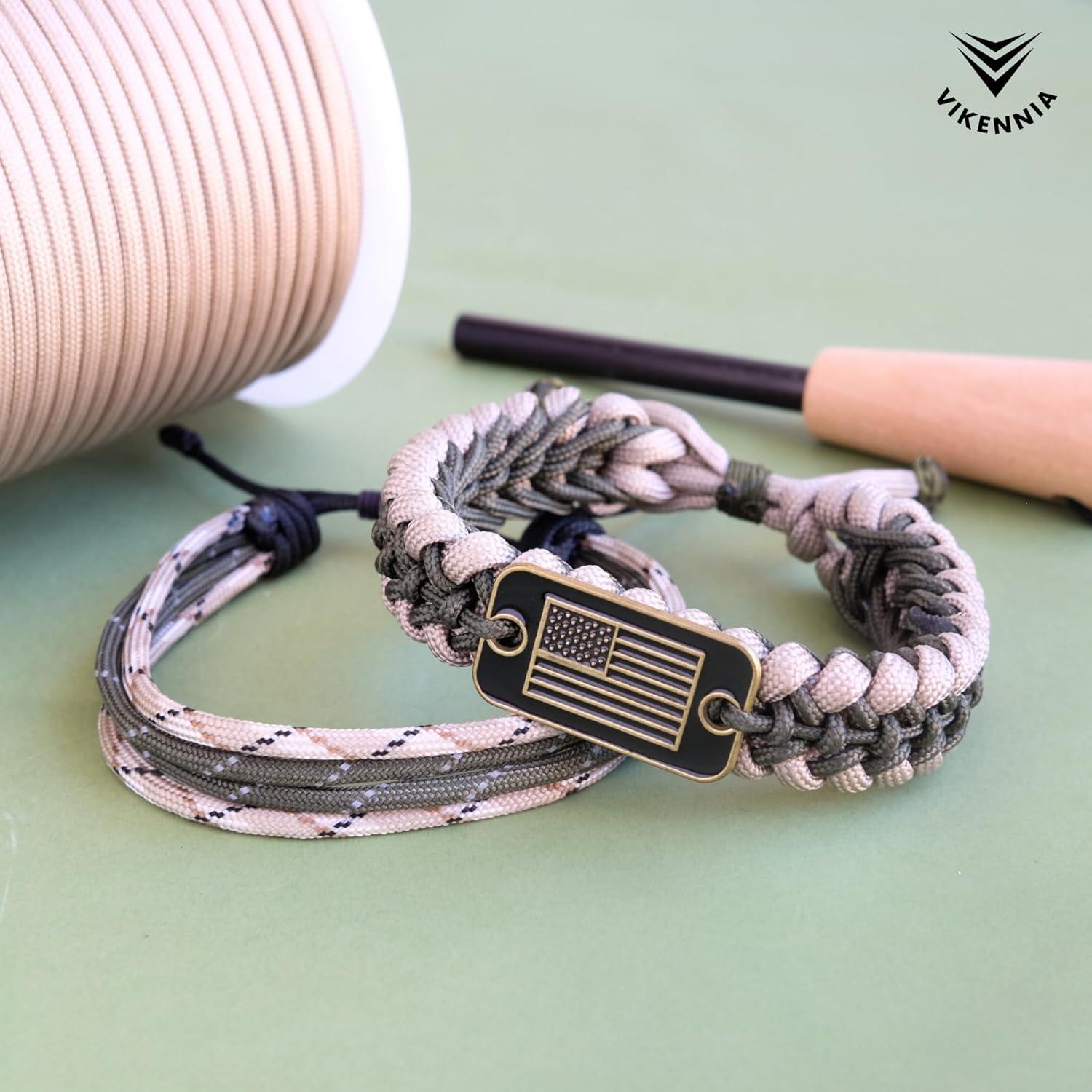 Pulseras Paracord - Set de 2 Beige con Charm Bandera USA