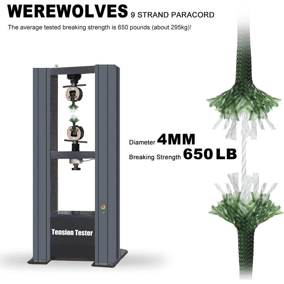 WEREWOLVES 650lb Paracord/Parachute Cord - 9 Strand Paracord Rope - 100', 200' Spools of Parachute Cord, Type III Paracord for Camping, Survival