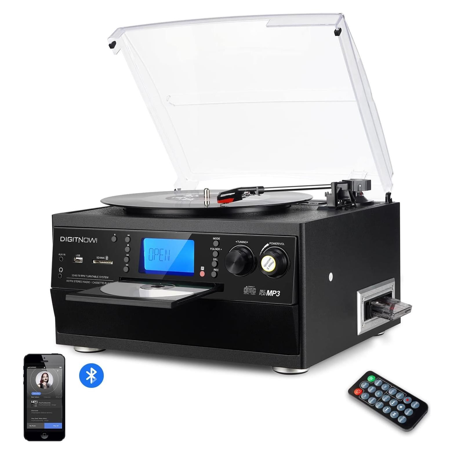 Reproductor de Vinilo Bluetooth DIGITNOW con Altavoz Estéreo y MP3