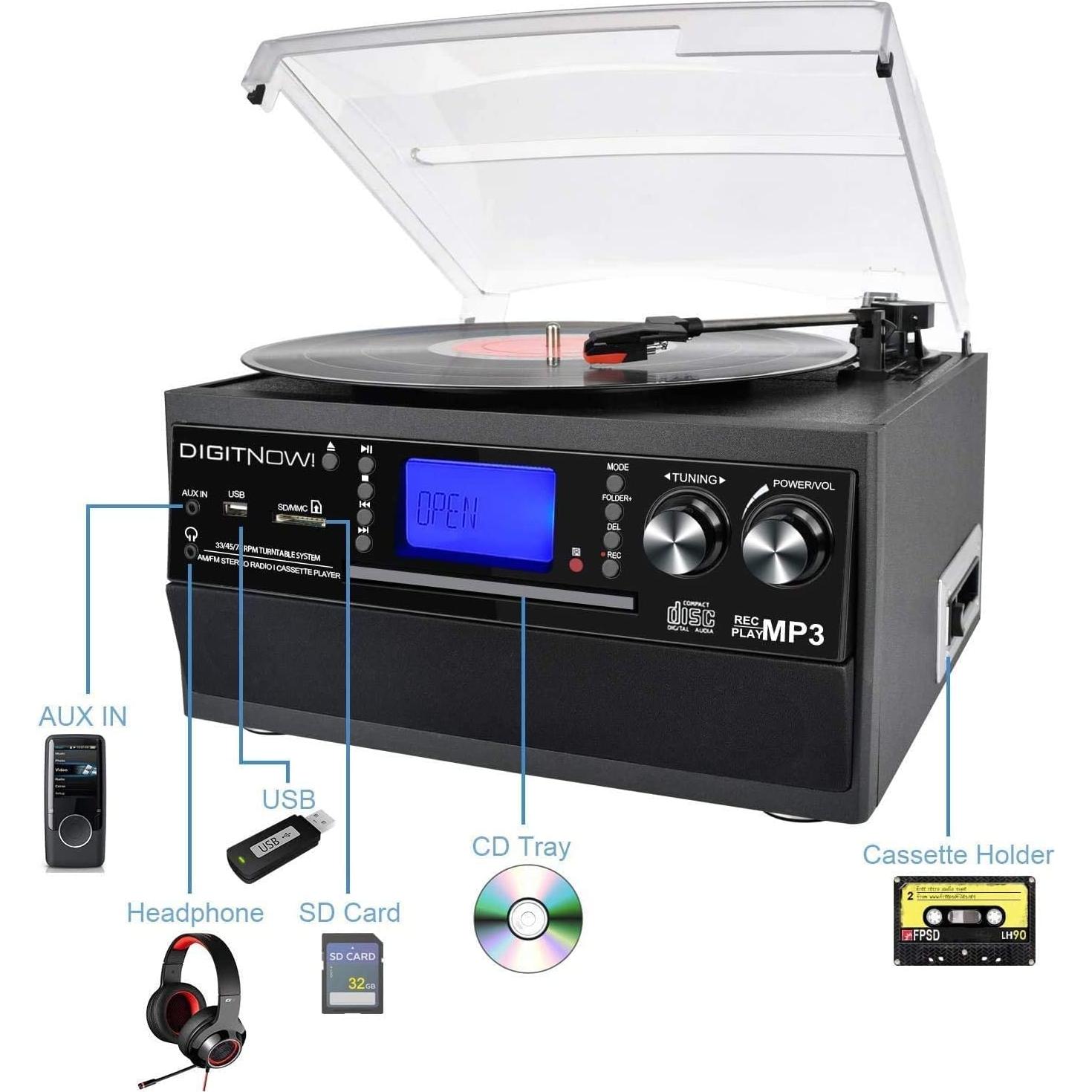 Reproductor de Vinilo Bluetooth DIGITNOW con Altavoz Estéreo y MP3