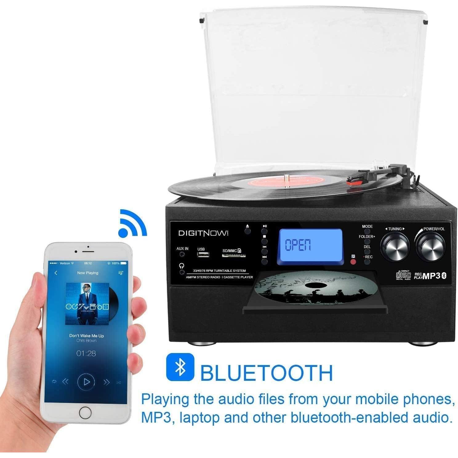 Reproductor de Vinilo Bluetooth DIGITNOW con Altavoz Estéreo y MP3
