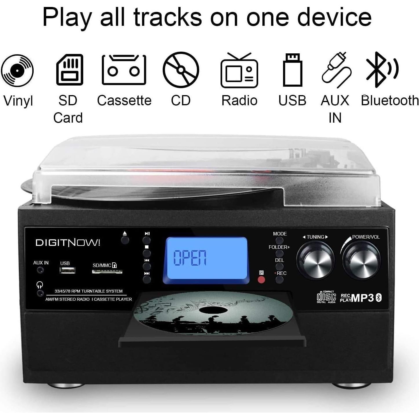 Reproductor de Vinilo Bluetooth DIGITNOW con Altavoz Estéreo y MP3