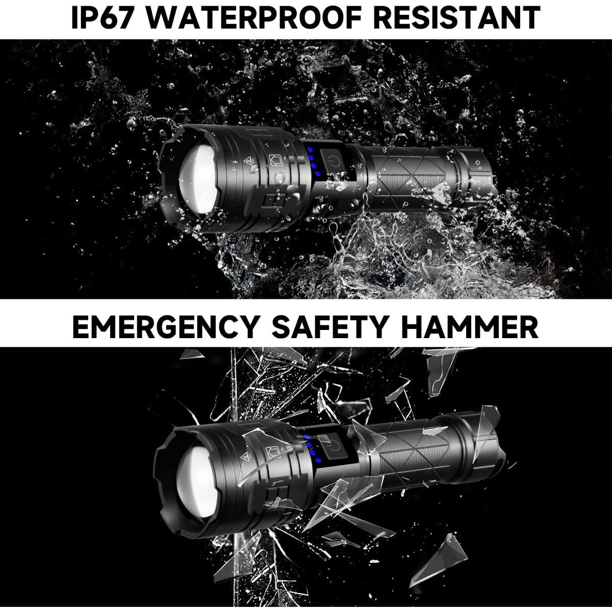 IkeeRuic 2Pack Rechargeable Flashlights High Lumens, Powerful Tactical Flashlights, 5 Modes LED Flashlight Adjustable, Brightest Flashlight Waterproof, Handheld Flash Light for Home, Camping, Hiking