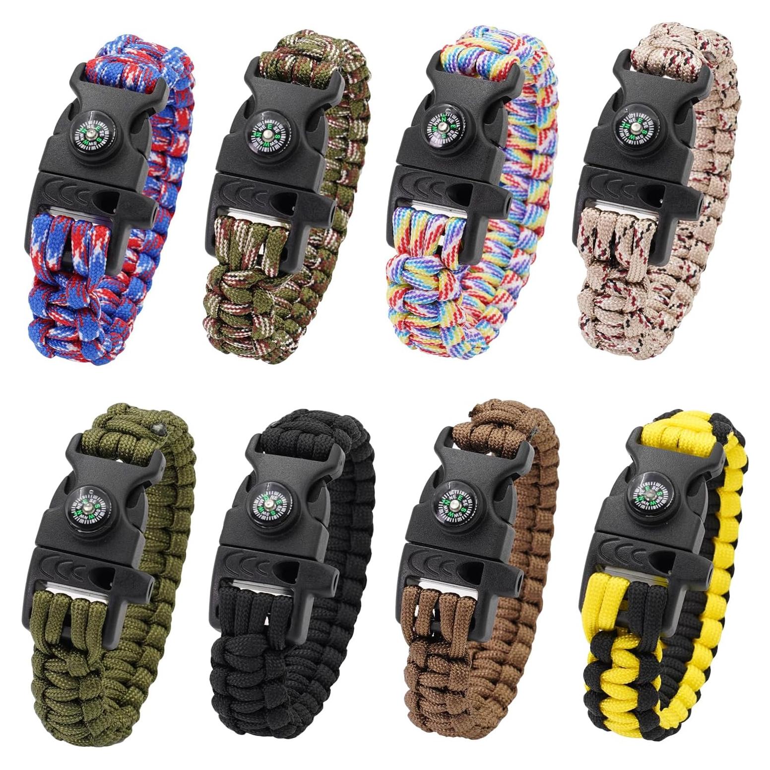 Paquete de 8 Pulseras de Supervivencia RLXMARTD con Silbato