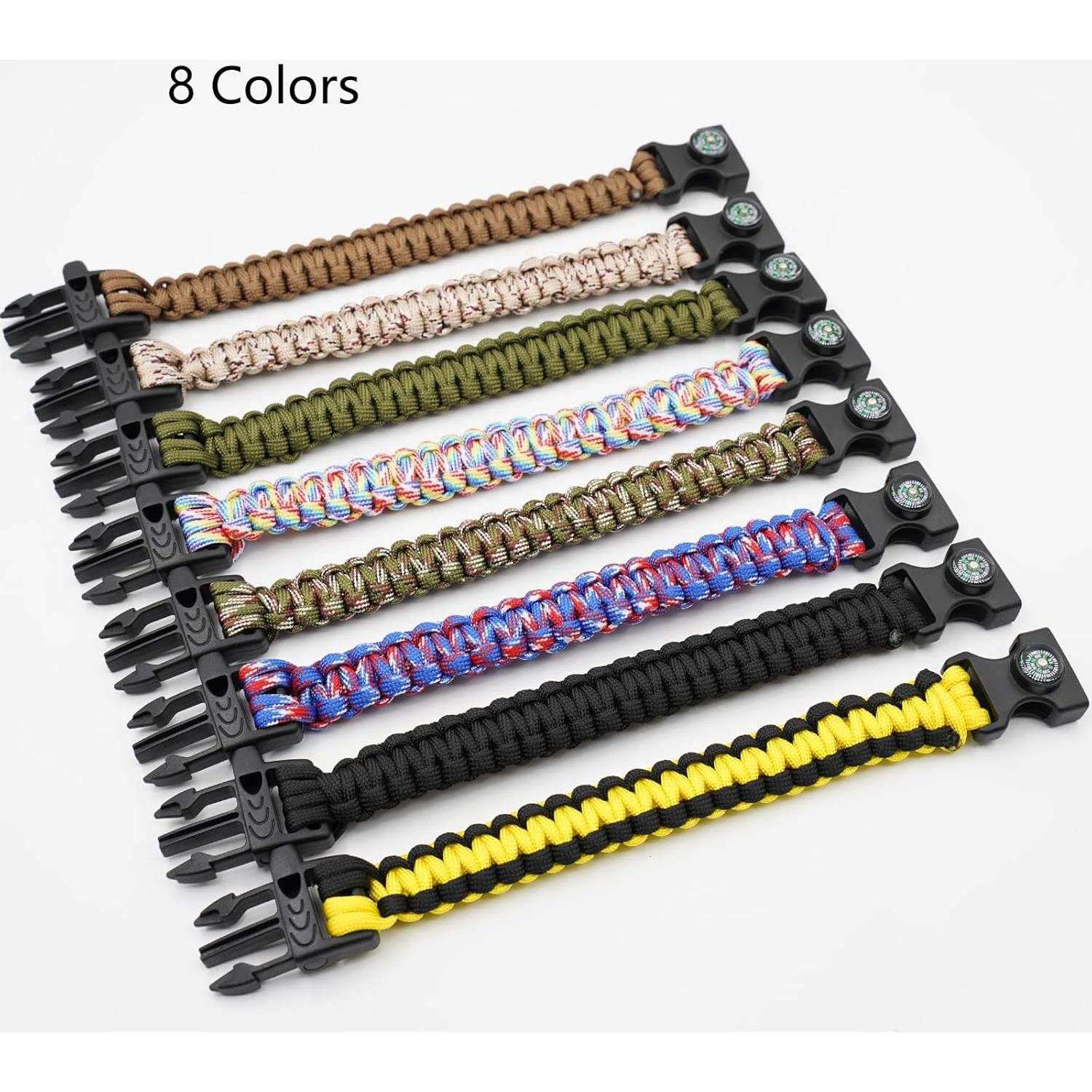 Paquete de 8 Pulseras de Supervivencia RLXMARTD con Silbato