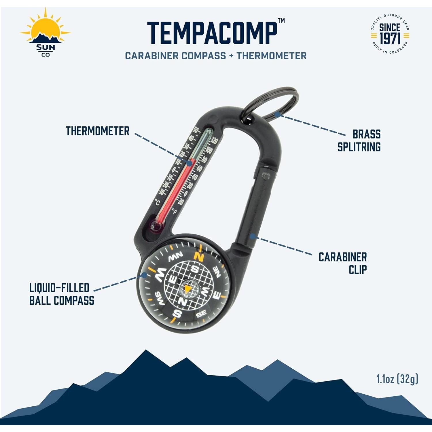 Brújula y termómetro Sun Company TempaComp con mosquetón