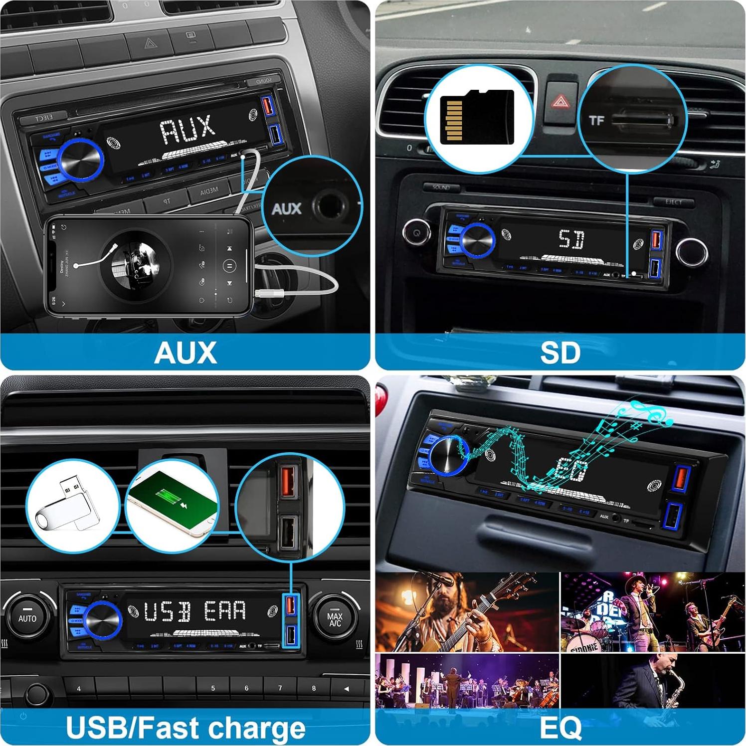 Radio de Coche Bluetooth REAKOSOUND 820s Estéreo USB FM