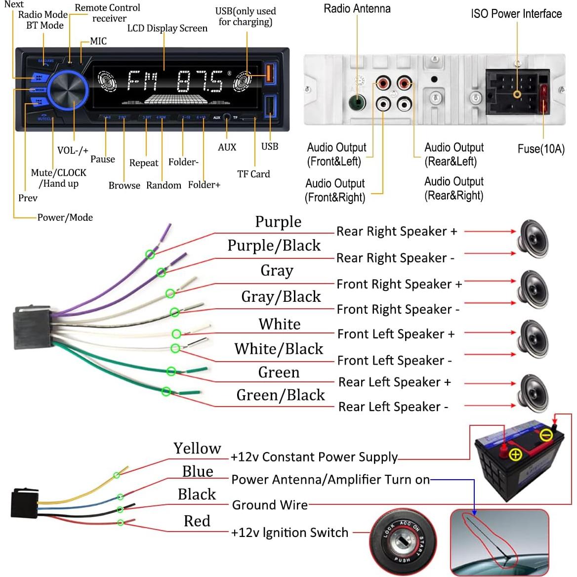 Radio de Coche Bluetooth REAKOSOUND 820s Estéreo USB FM