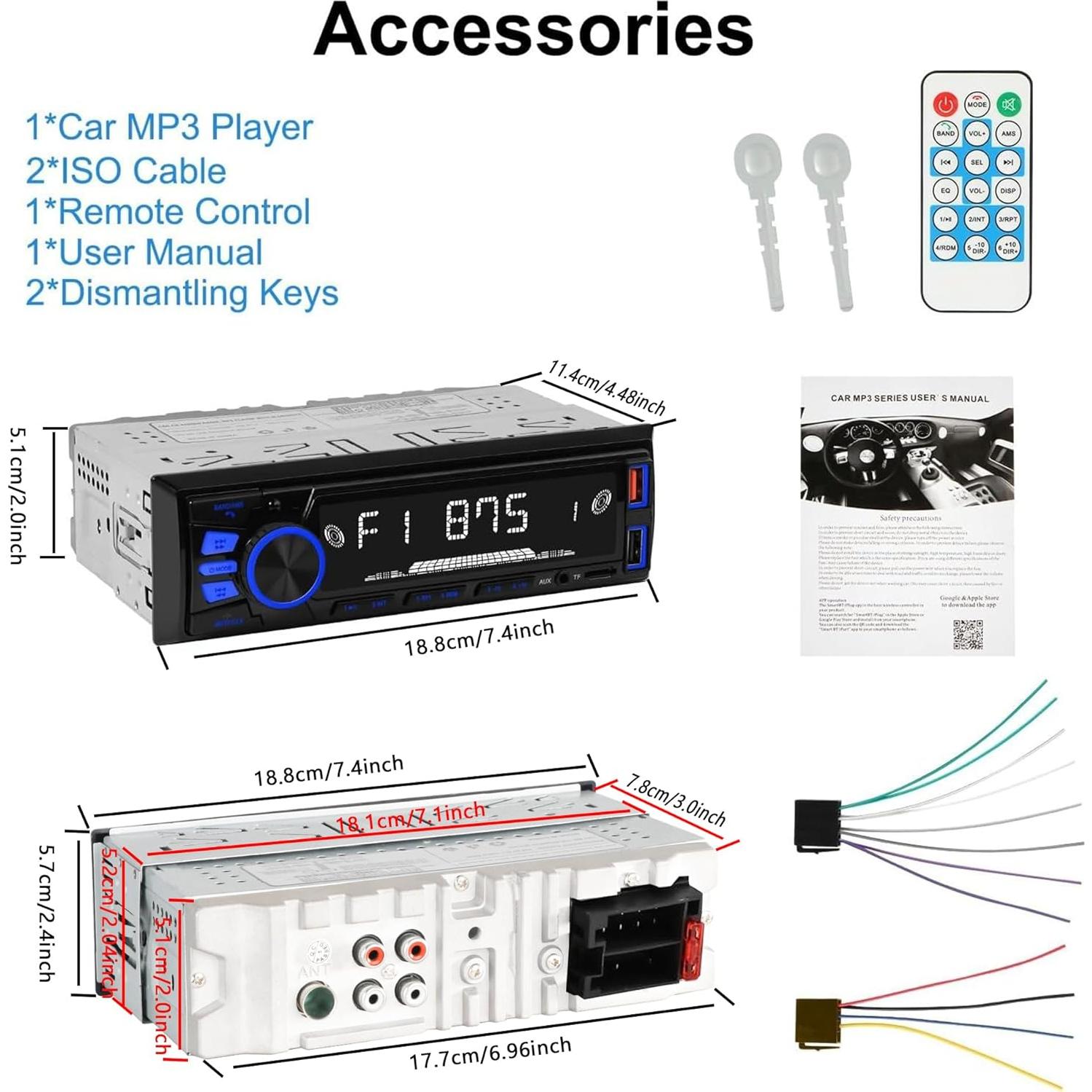 Radio de Coche Bluetooth REAKOSOUND 820s Estéreo USB FM