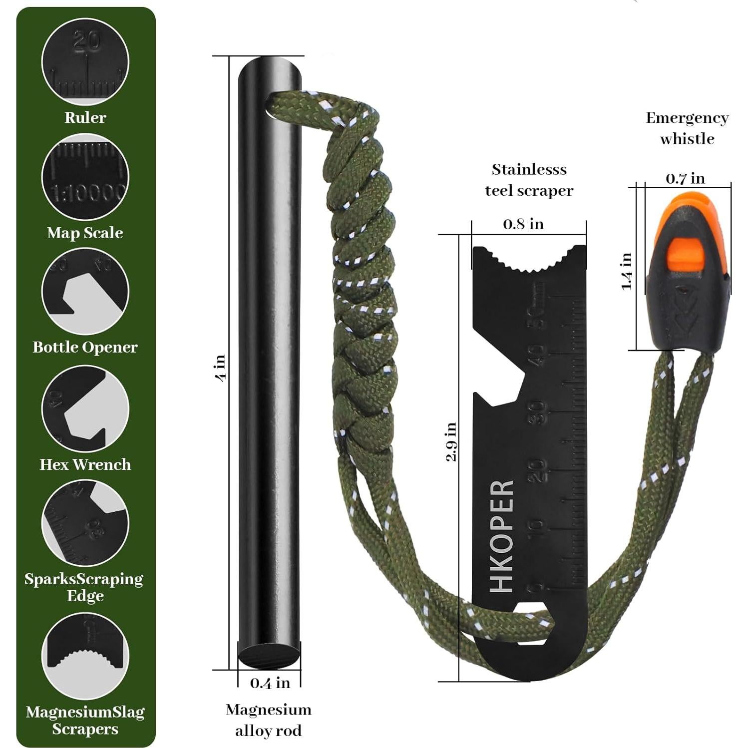 Iniciador de Fuego Hkoper 10,16 cm Kit Supervivencia 6 en 1