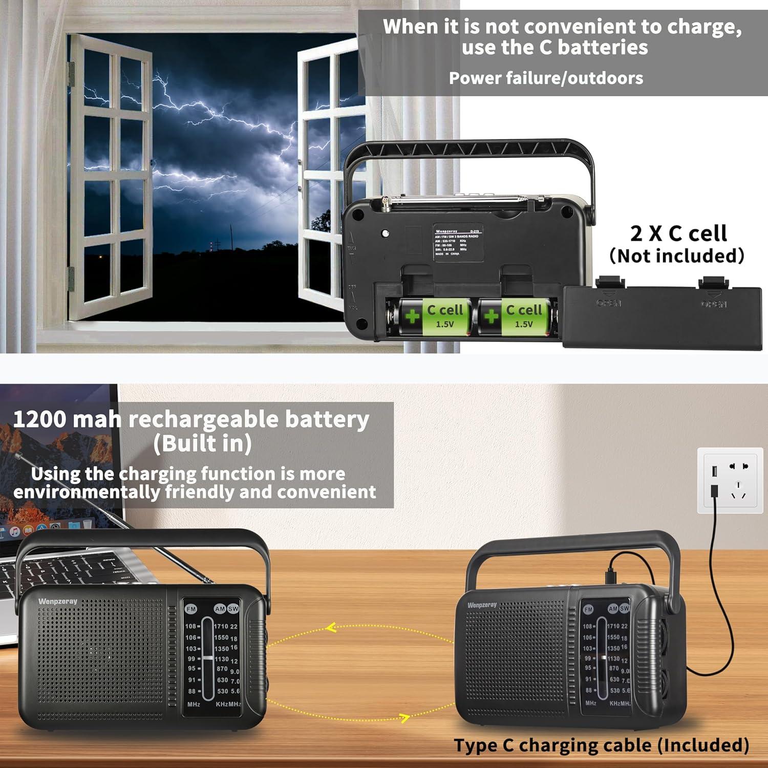 Radio Retro AM FM Bluetooth Wenpzeray D219 Compacta 3 Bandas