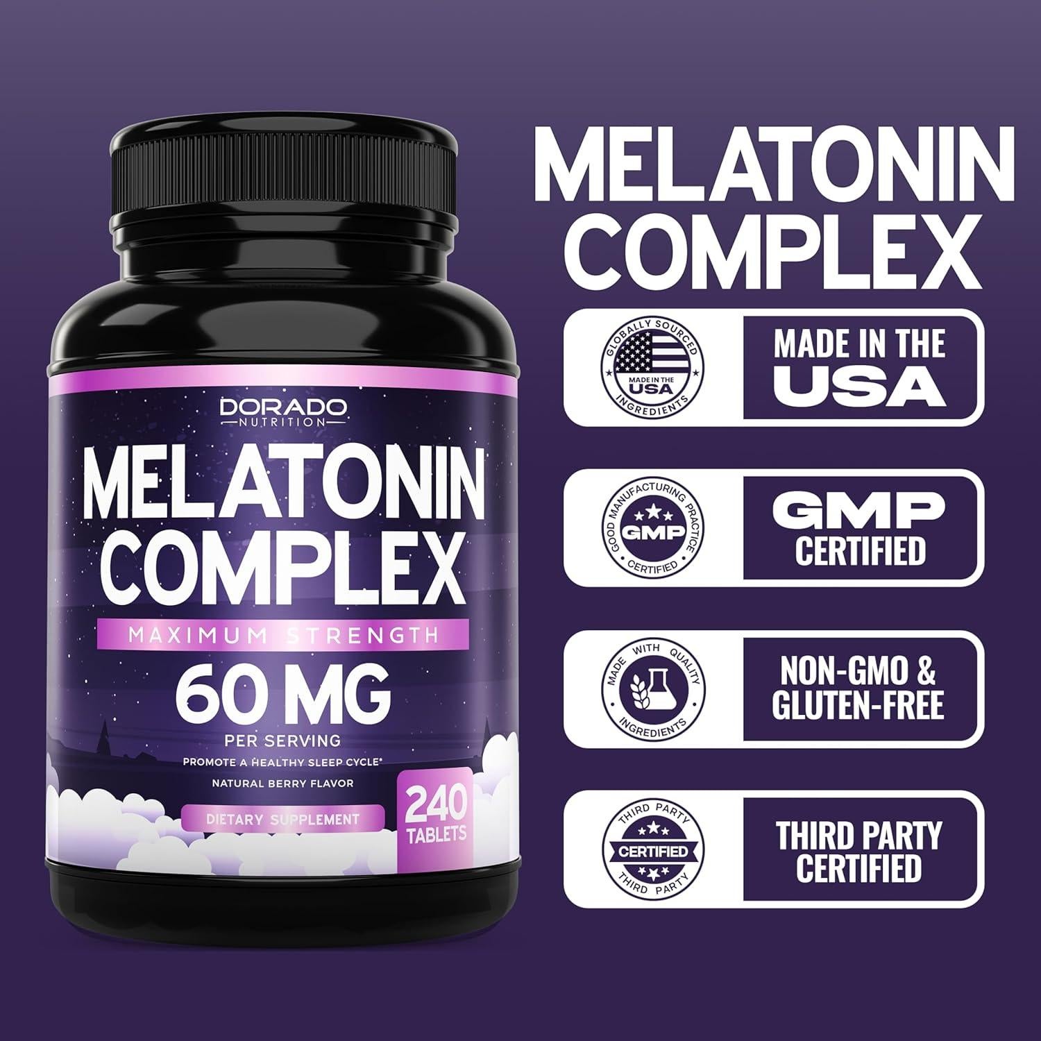 Tabletas de Melatonina 60mg Dorado Nutrition - 240 Tabletas