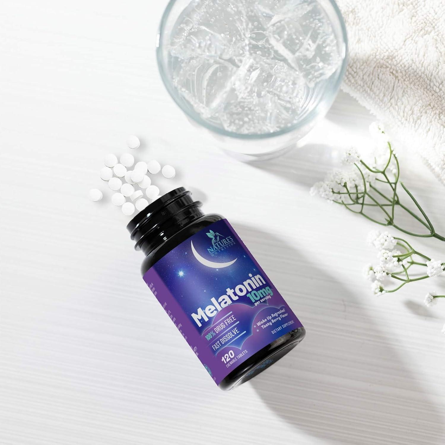 Suplemento de Melatonina 10mg Nature's Nutrition - 120 Tabletas Masticables Sabor Baya