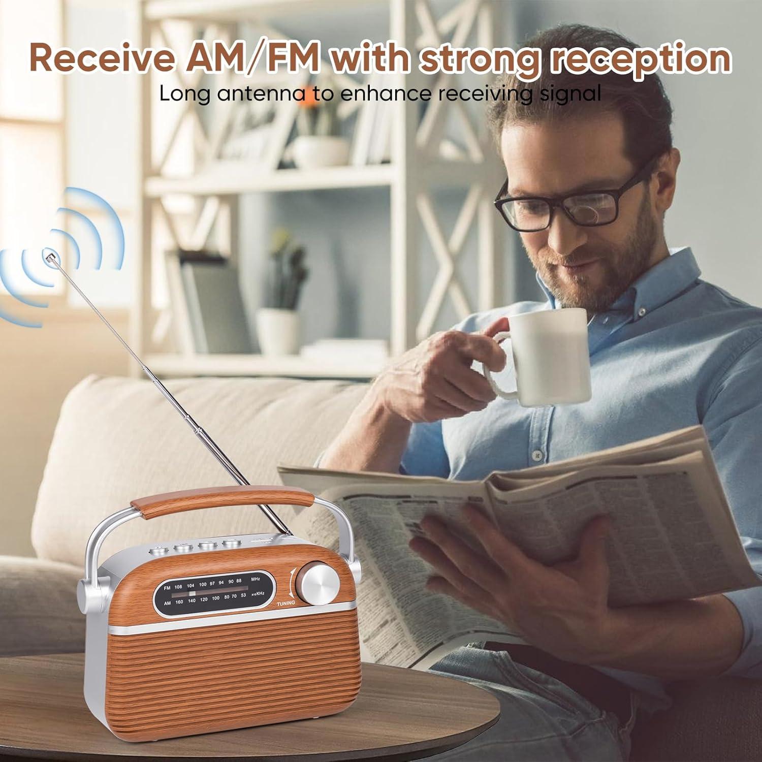 Radio Portátil Analógica AM FM ONGTEED con Bluetooth 5W