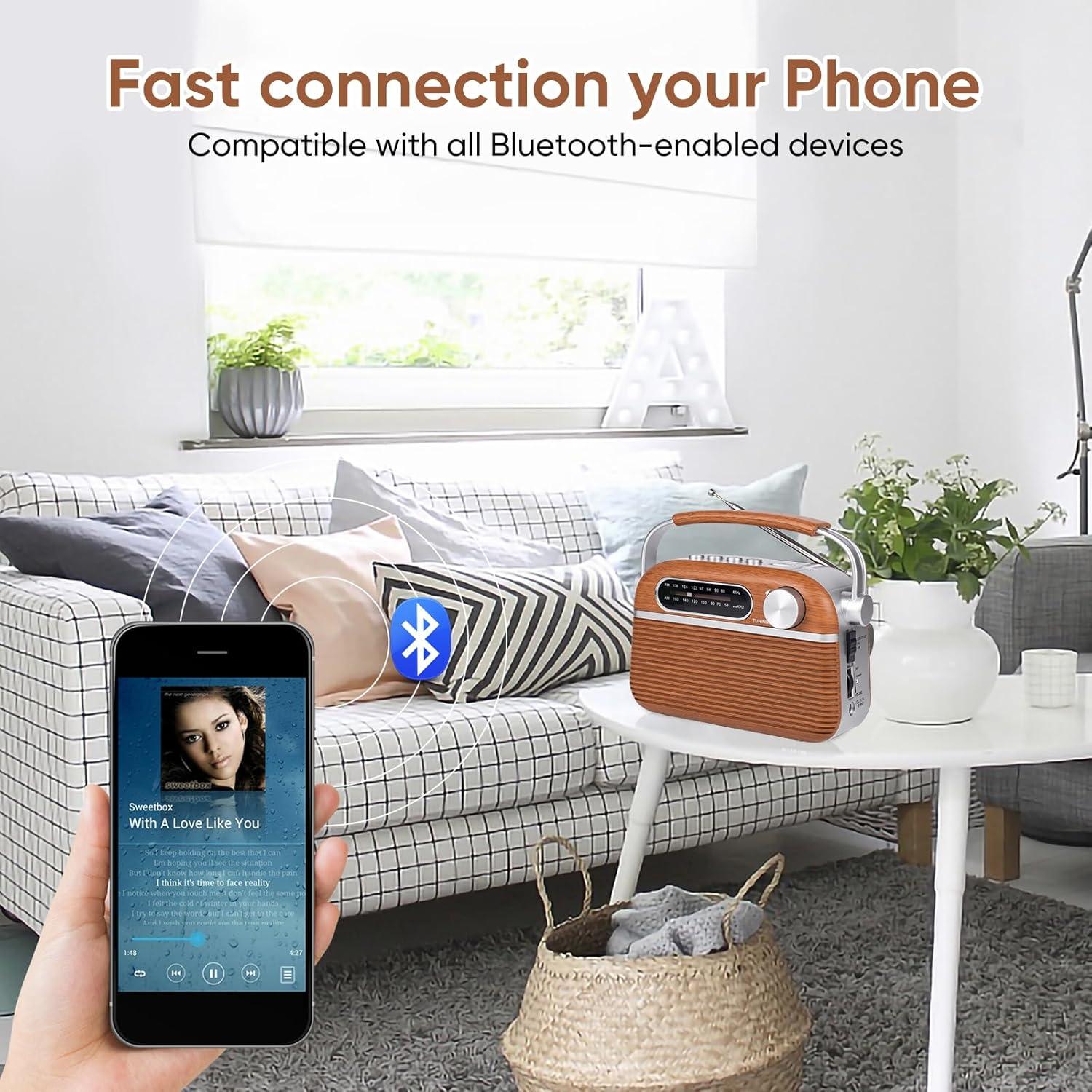 Radio Portátil Analógica AM FM ONGTEED con Bluetooth 5W