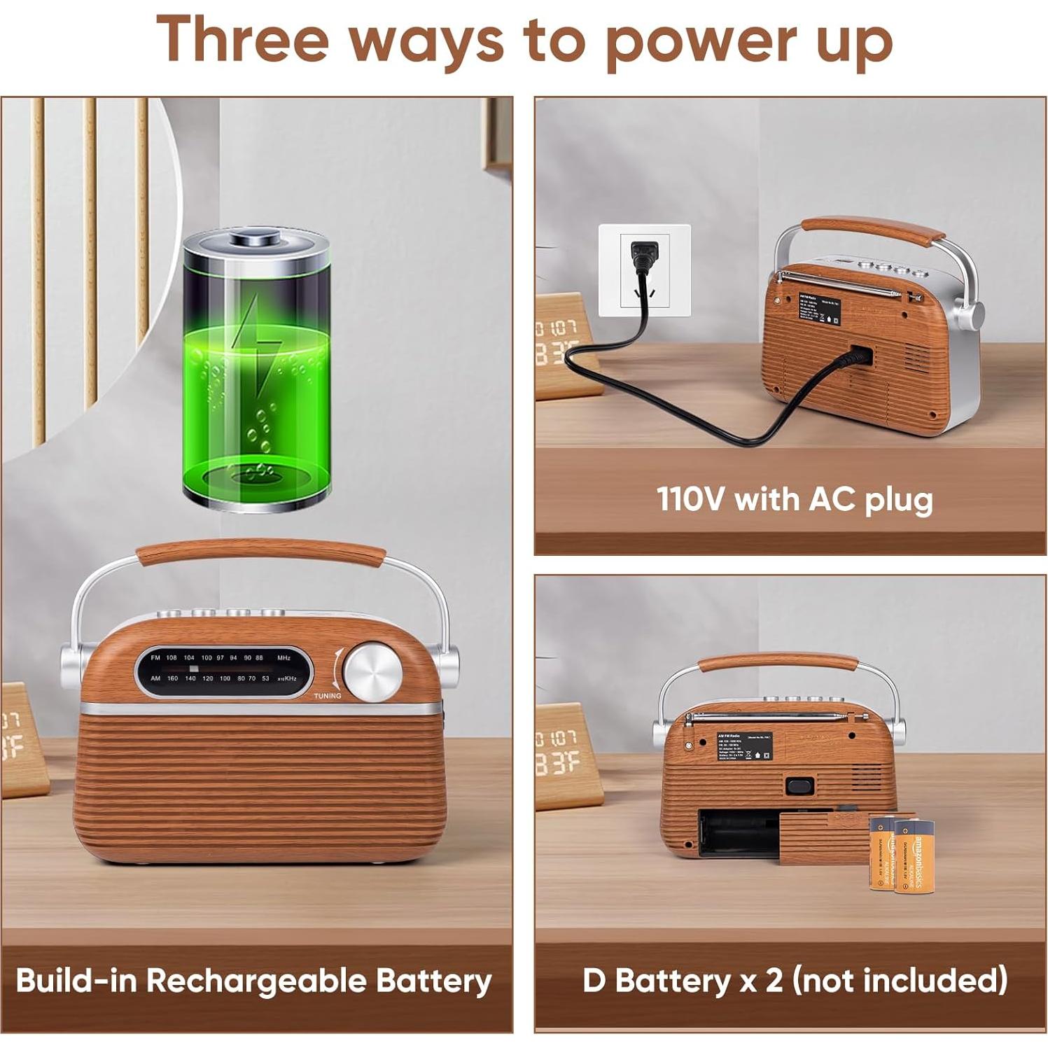 Radio Portátil Analógica AM FM ONGTEED con Bluetooth 5W
