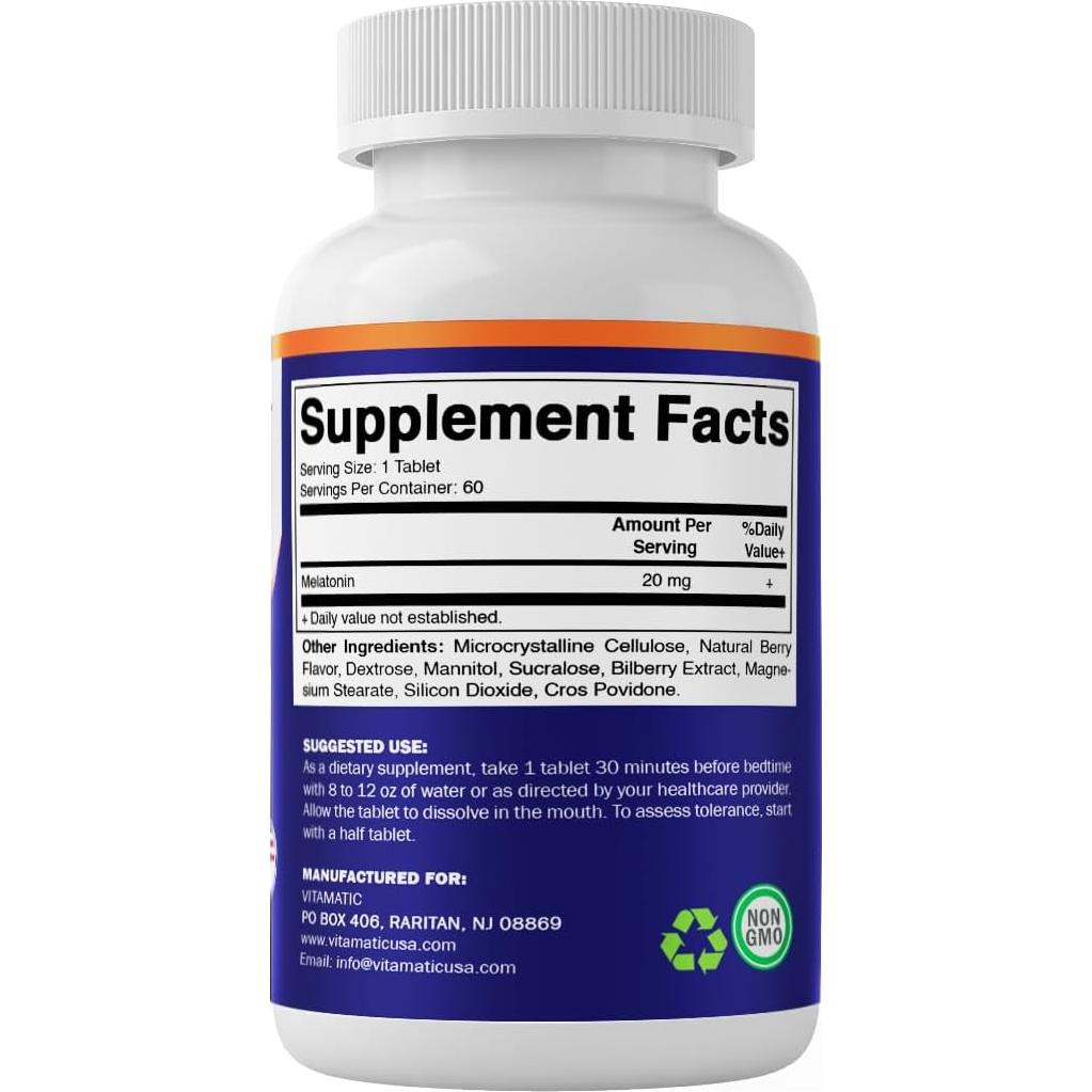 Tabletas de Melatonina Vitamatic 20 mg Sabor Baya 60 Unidades