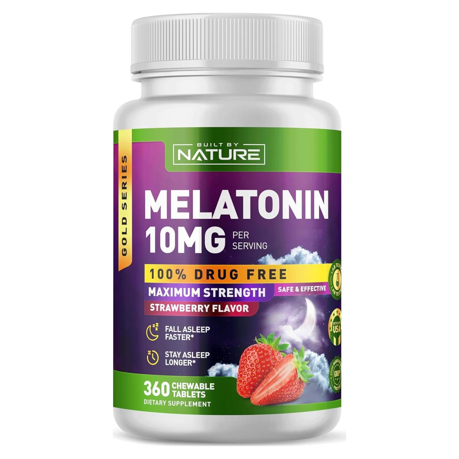 Melatonina 10 mg Construido por Naturaleza - 360 Tabletas Masticables Sabor Baya