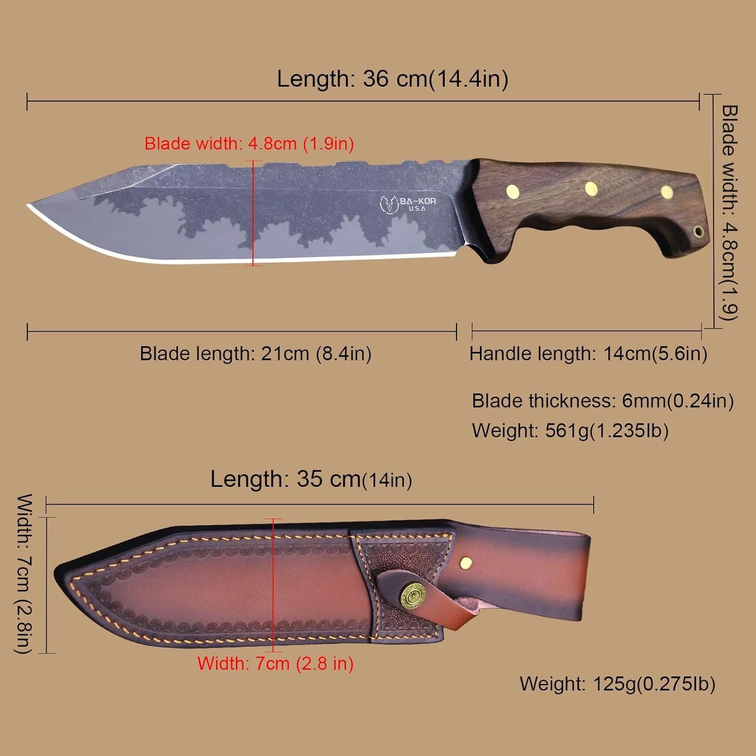 Cuchillo de Caza BA-KOR BA-kl02 36cm Acero + Funda y Encendedor
